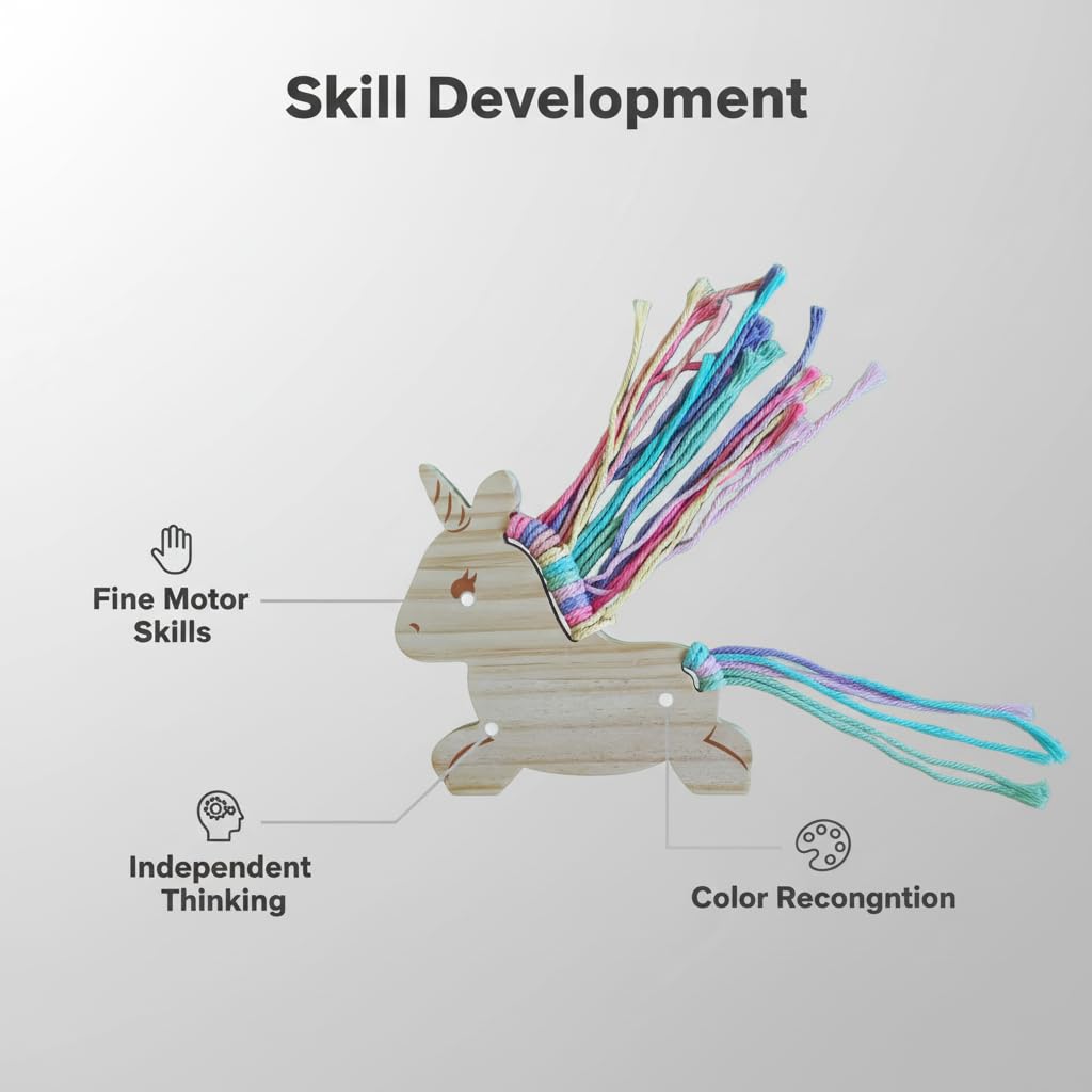 Wooden Lacing Toys for Kids DIY Toy Plane Activities Car Travel Toy Montessori Educational Learning Threading Toys for Fine Motor Skills (Rainbow Unicorn)
