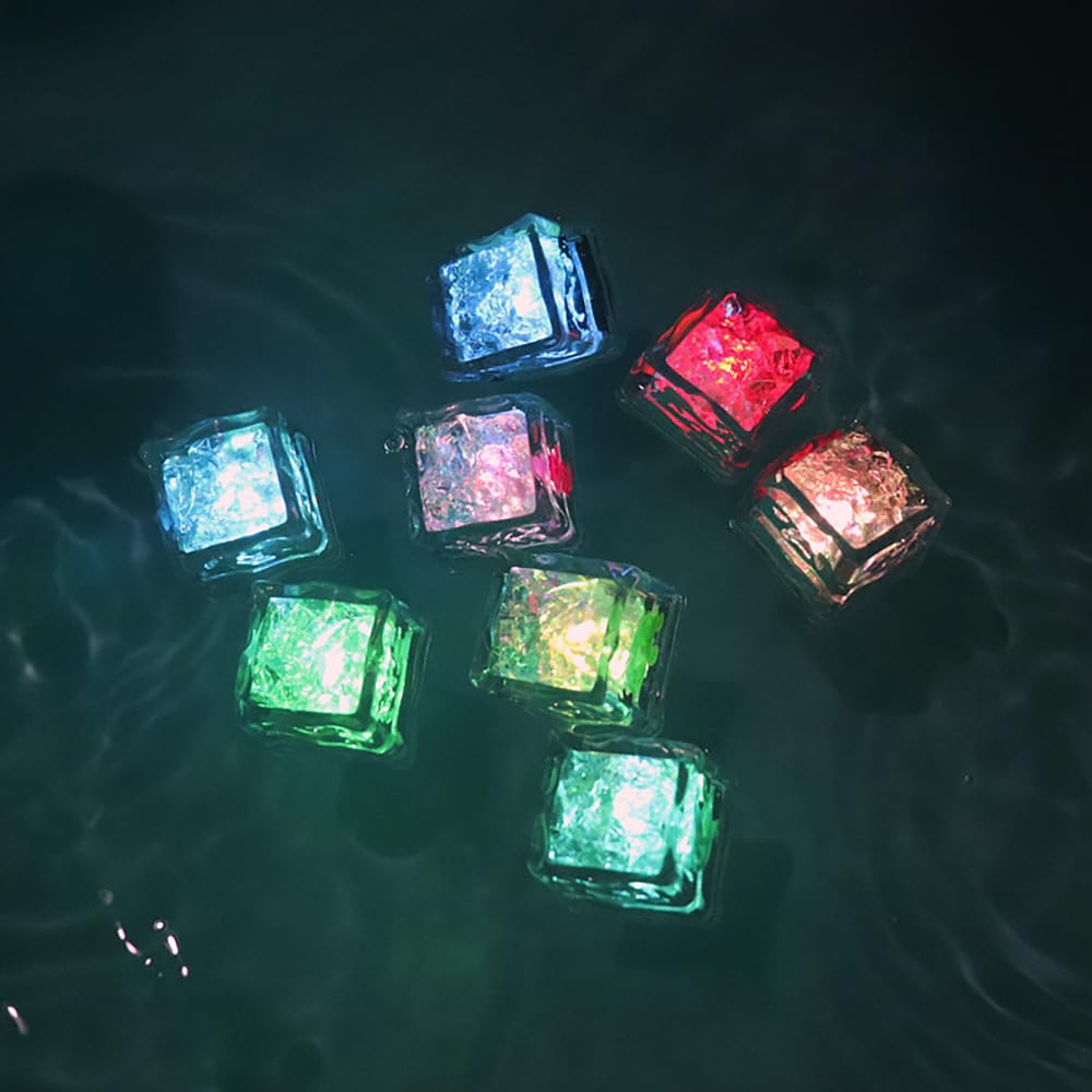 NEXTAKE Novelty Kids Bath Toy 8 PCS Simulation Ice Cube Liquid Water Sensor Mutlticolor Glowing Luminous Ice Cube with Marine Plants and Animals Pattern for Bathtub, Swimming Pool