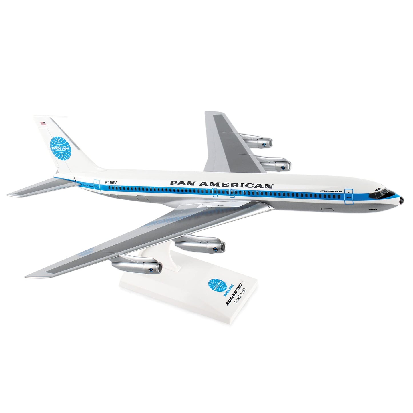 Skymarks Pan American World Airways Boeing 707 1/150 Airplane Model – Jet Clipper Monsoon Livery Collectible with Display Stand for Adult Collectors Ages 14+