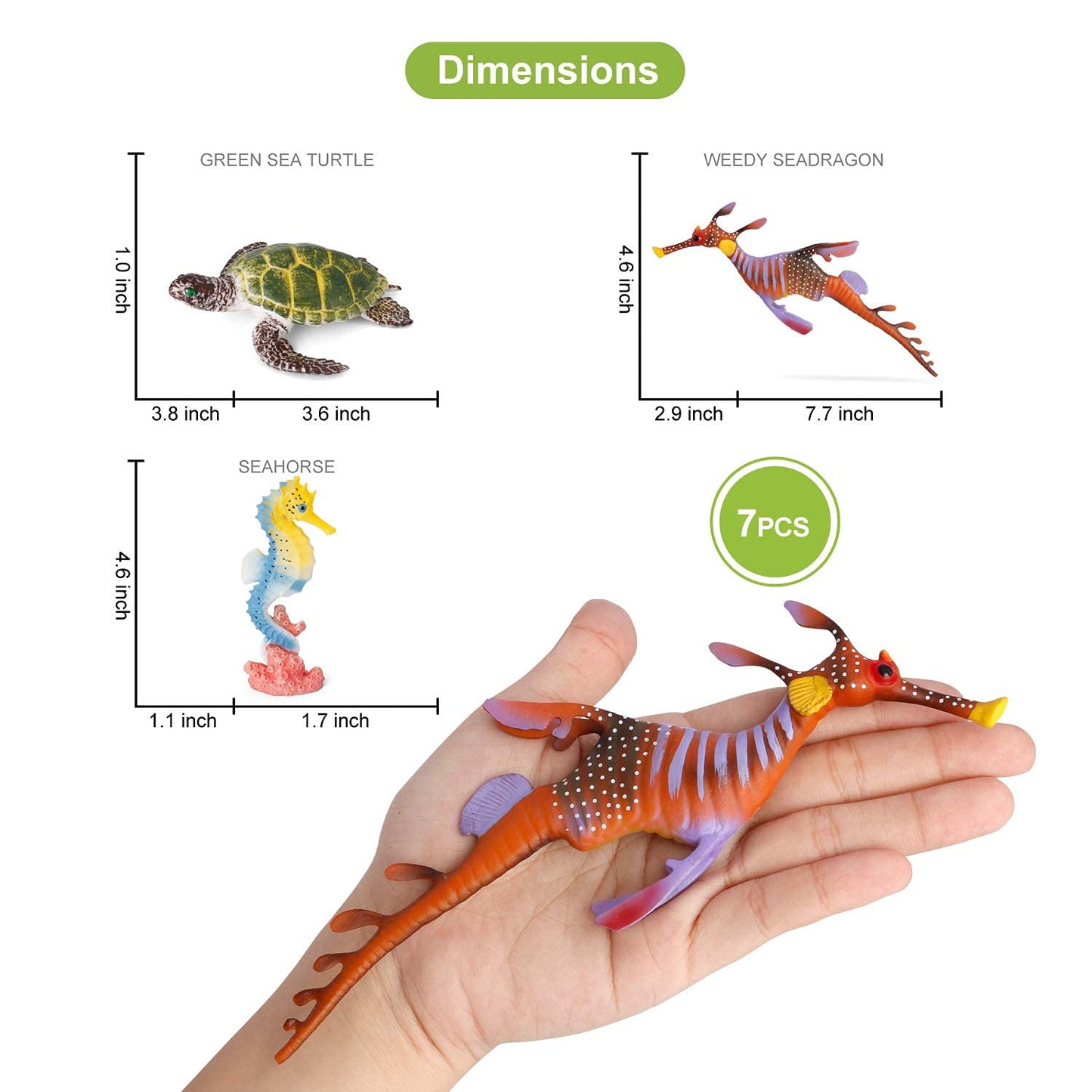Volnau Sea Creature Toys Figures 7PCS Indian Ocean Shark Animal Figurines for Toddlers Kids Christmas Decoration Gift Plastic Fish Preschool Pack and Bath Set