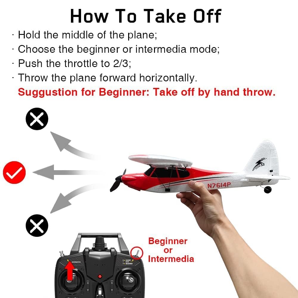 VOLANTEXRC RC Plane Trainer Sport Cub 4CH Remote Control Airplane with Prop Saver, 6-Axis Gyro Stabilizer & 3 Modes to Fly, Radio Controlled Aircraft RTF for Beginners & Adults (500mm,Red)
