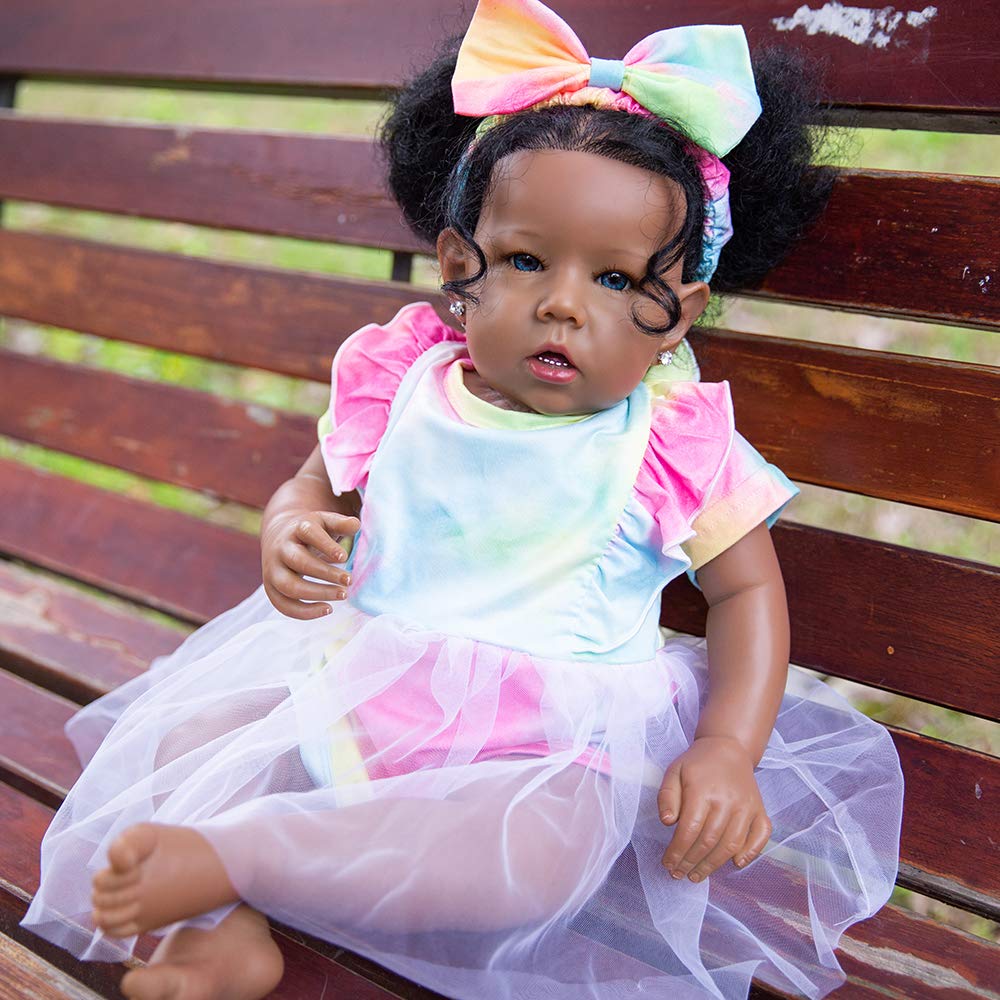 Rebornova Reborn Baby Dolls Black Girl, African American 20 Inch Realistic Newborn Baby Dolls with Lifelike Soft Body Silicone Limbs Birthday Gift Set for Ages 3+