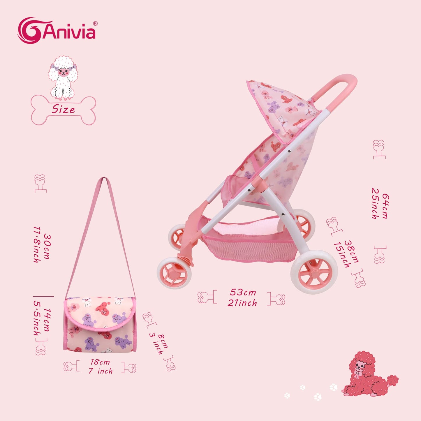 ANIVIA Baby Doll Stroller, Toy Carriage for Kids Baby Doll Stroller for 18 inches American Girl Dolls with Multi Function