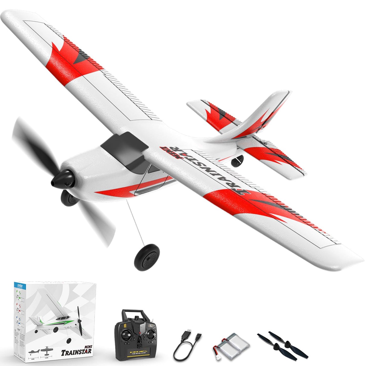 volantexrc RC Plane Trainer 3CH Remote Control Airplane with Prop Saver, 6-Axis Gyro Stabilizer & 3 Modes to Fly, Hobby Radio Controlled Aircraft RTF for Beginners & Adults (400mm,Red)
