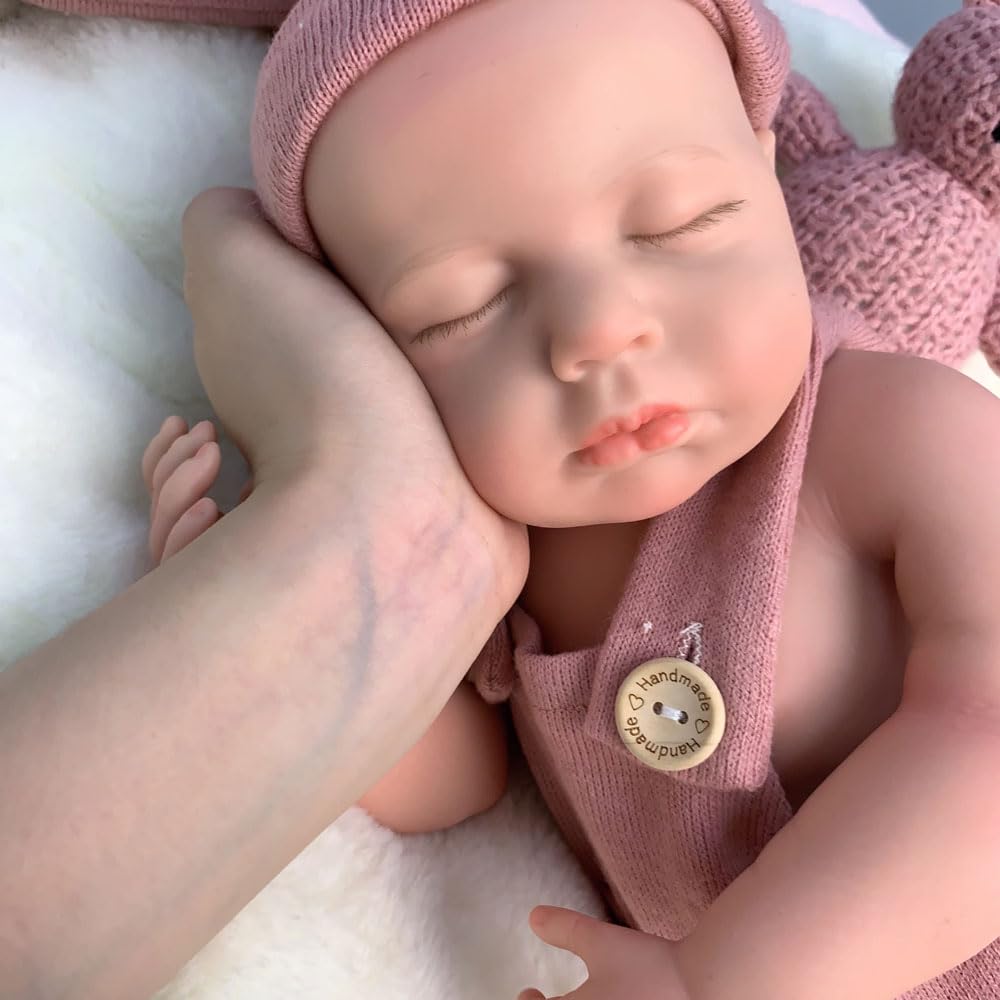 Gileutay 18 inch Lifelike Full Silicone Baby Doll Girl Open Mouth Realistic Reborn Dolls that Look Real Sleeping Baby