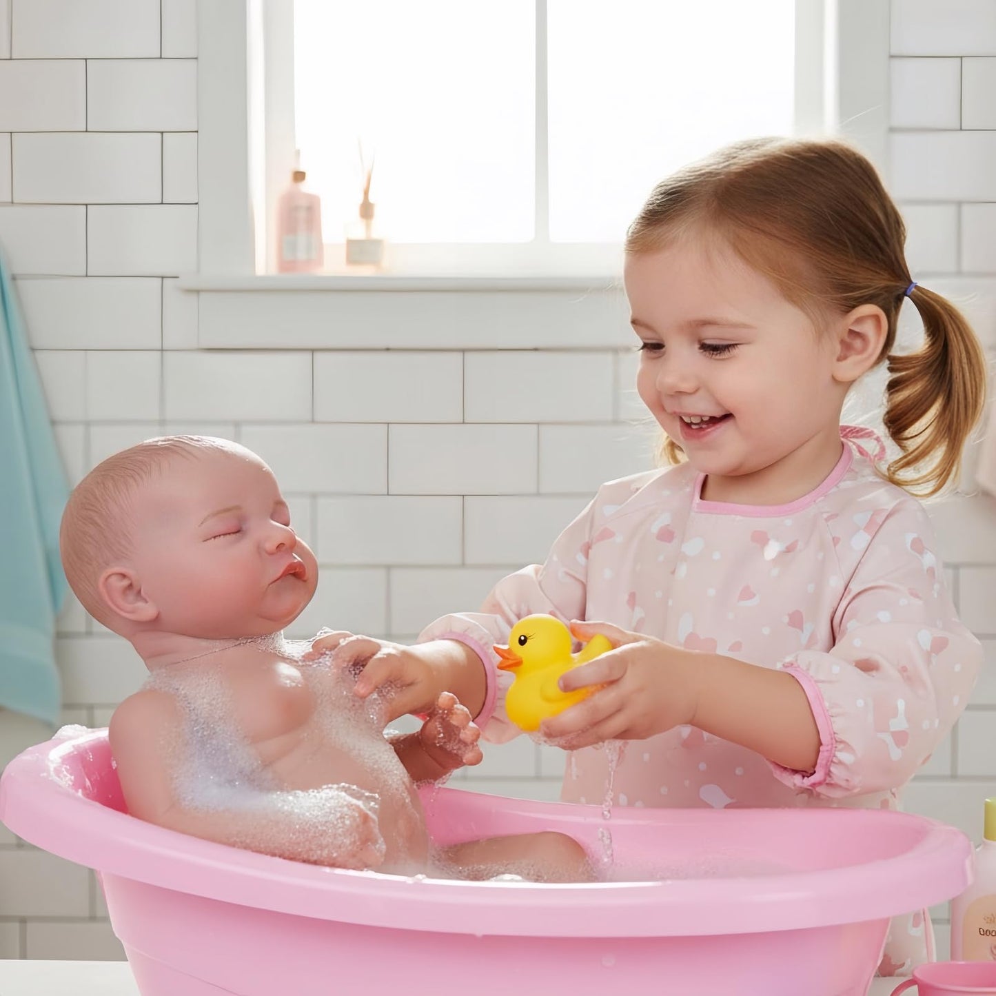 YuDill 17 Inch Realistic Baby Doll for Girls Age 3+ – Full Vinyl Washable Body, Soft Touch, Closed Eyes – Lifelike Toy Gift for Kids’ Pretend Play & Bathtime Fun