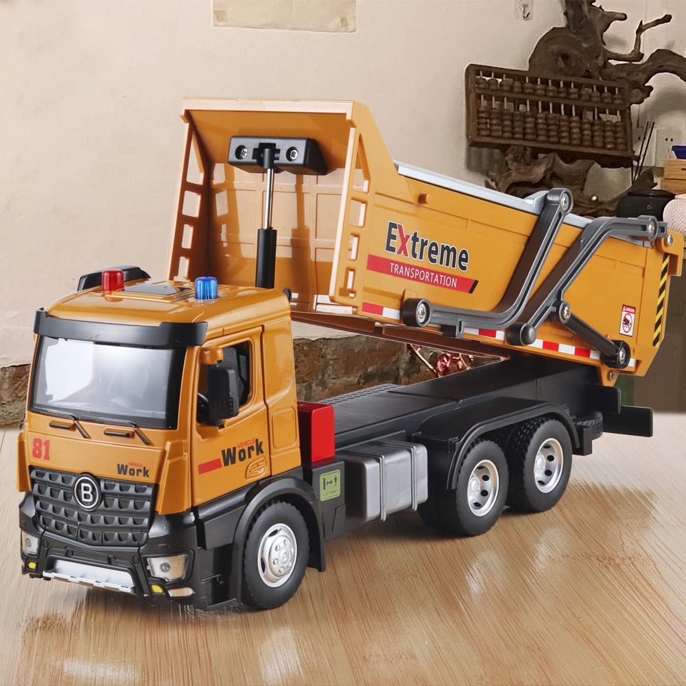 OANMYJJO Children Dump Truck Toy Metal DieCast Construction Trucks,Construction Toys with Simulated Sounds and Lights,Dump Truck Toy with Openable Rear Hood,Dump Trucks for Boys Age 3 Year and UP