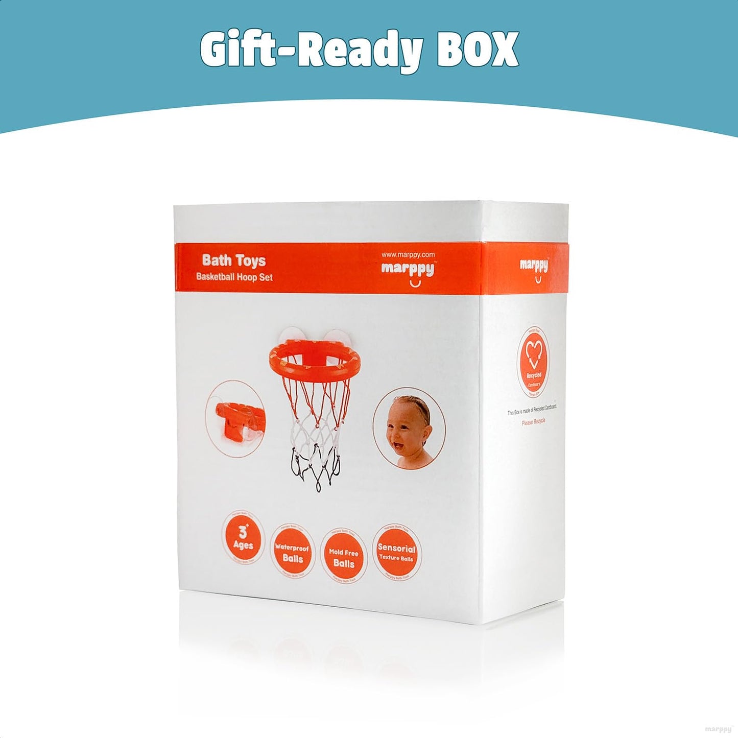 MARPPY Bath Toys – Bathtub Basketball Hoop for Toddlers and Kids, Mold-Free Shower Toy with 4 No-Hole Balls, Fun Bathtub Toys for Boys and Girls