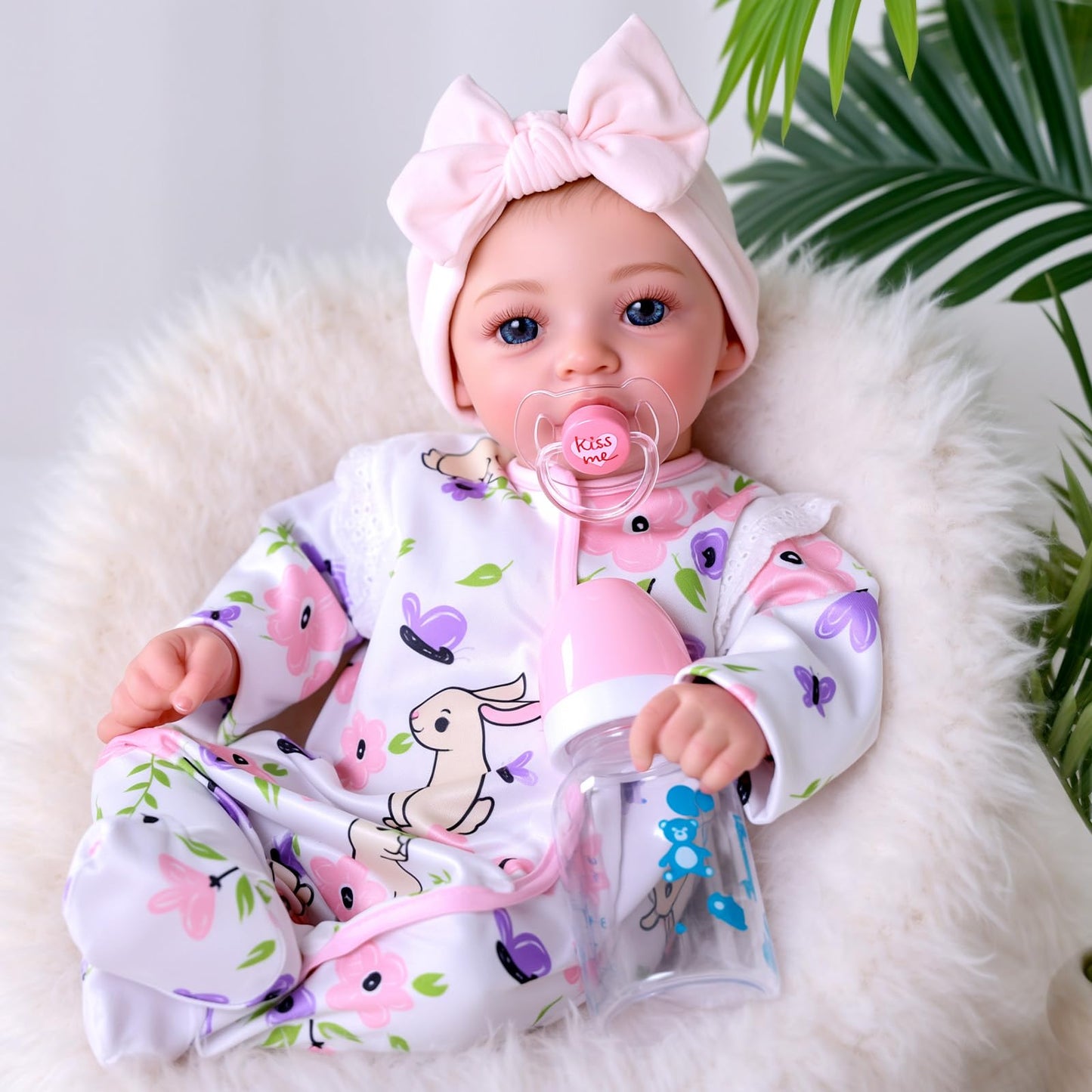 BABESIDE 18-Inch Reborn Baby Doll Girl – Realistic Lifelike Bebe Reborn de Silicona with Bunny Outfit, Magnetic Pacifier, Bottle, Diaper & Birth Certificate, Real Life Baby Dolls Gift for Kids Ages 3+