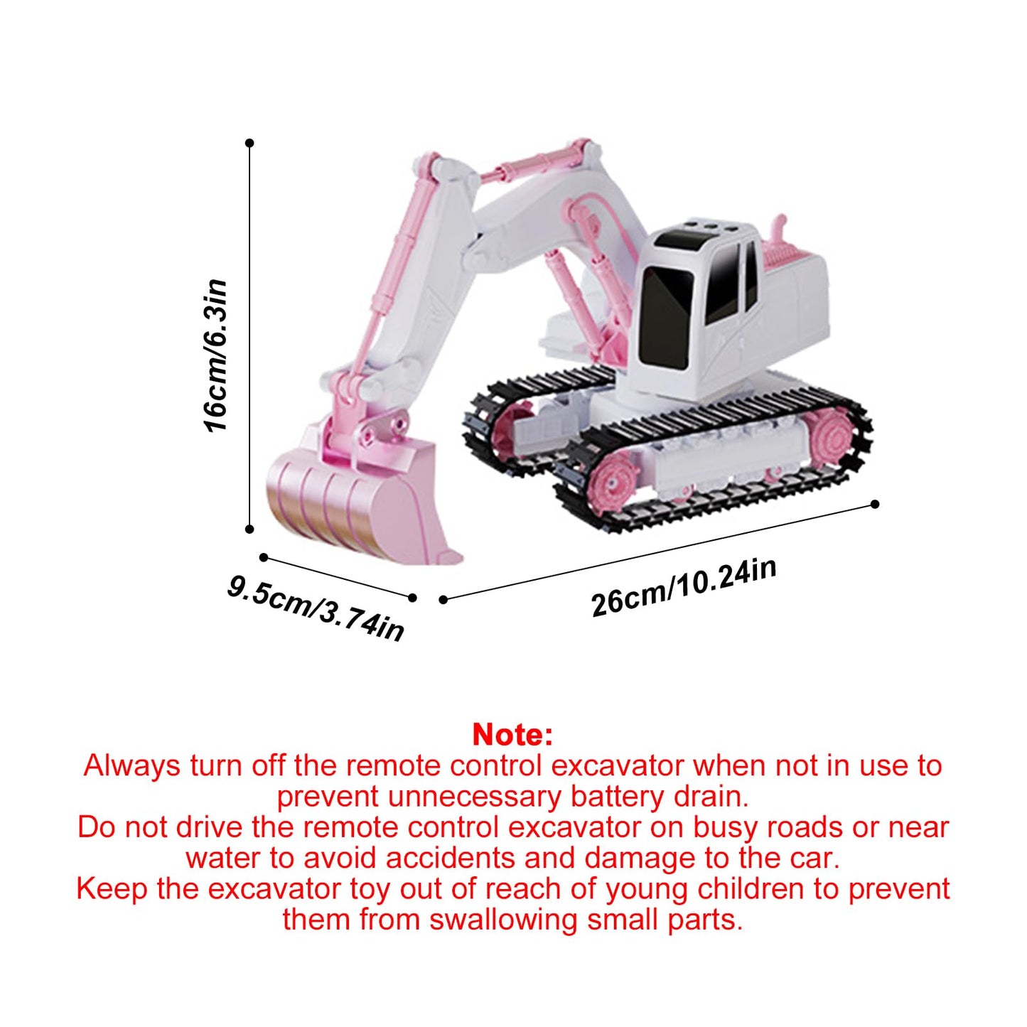 Hylukon Pink RC Excavator, 6 Channel 2.4Ghz RC Construction Vehicle Toy, 1:24Scale 360° Rotation Excavator Toy with Light Music & DIY Stickers Birthday Gift for Teen