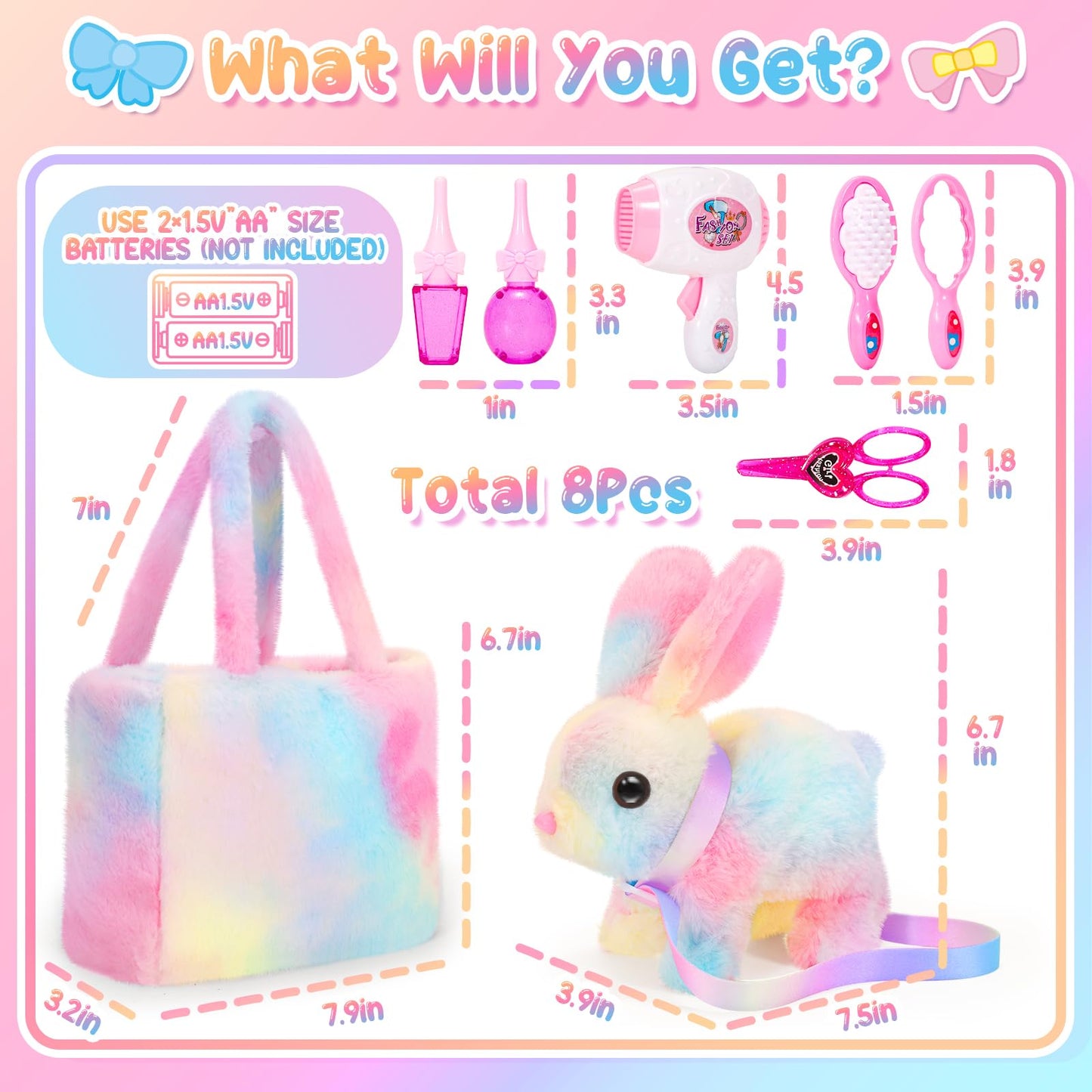 NINAOR Plush Interactive Bunny Toys for Kids with Tote Bags,Stuffed Robot Pet Rabbit with Leash Hopping Wiggle Ears Pretend Play,Realistic Cute Fidget Toys for Toddler Stocking Stuffers Birthday Gifts