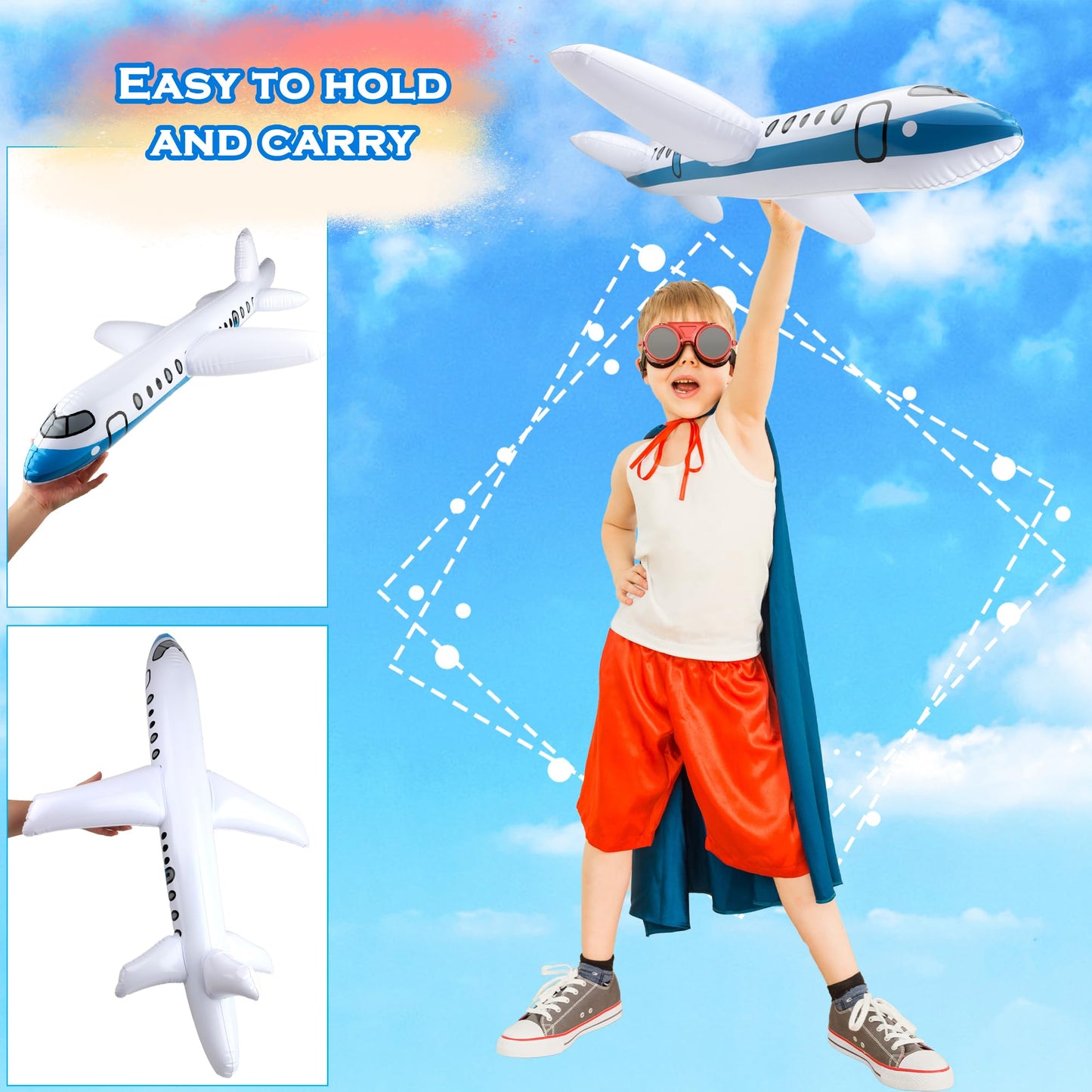 3 Pcs 40 Inch White Large Inflatable Airplane Blow Up Airplane Balloon Plane Inflated Toys for Birthday Party Shower Outdoor Swimming Pool Decorations