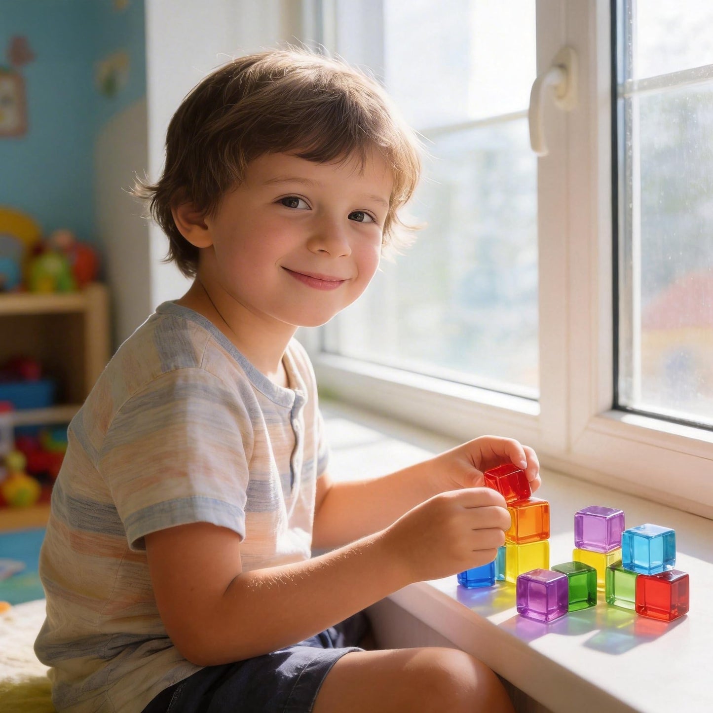 Woodtoe Rainbow Building Blocks for Toddlers, 24 PCS Acrylic Gem Cubes Stacking Blocks, Montessori Stacking Toy for 3 4 5 6 Year Old, Educational STEM Creative Sensory Toy Gifts for Kids Boys Girls