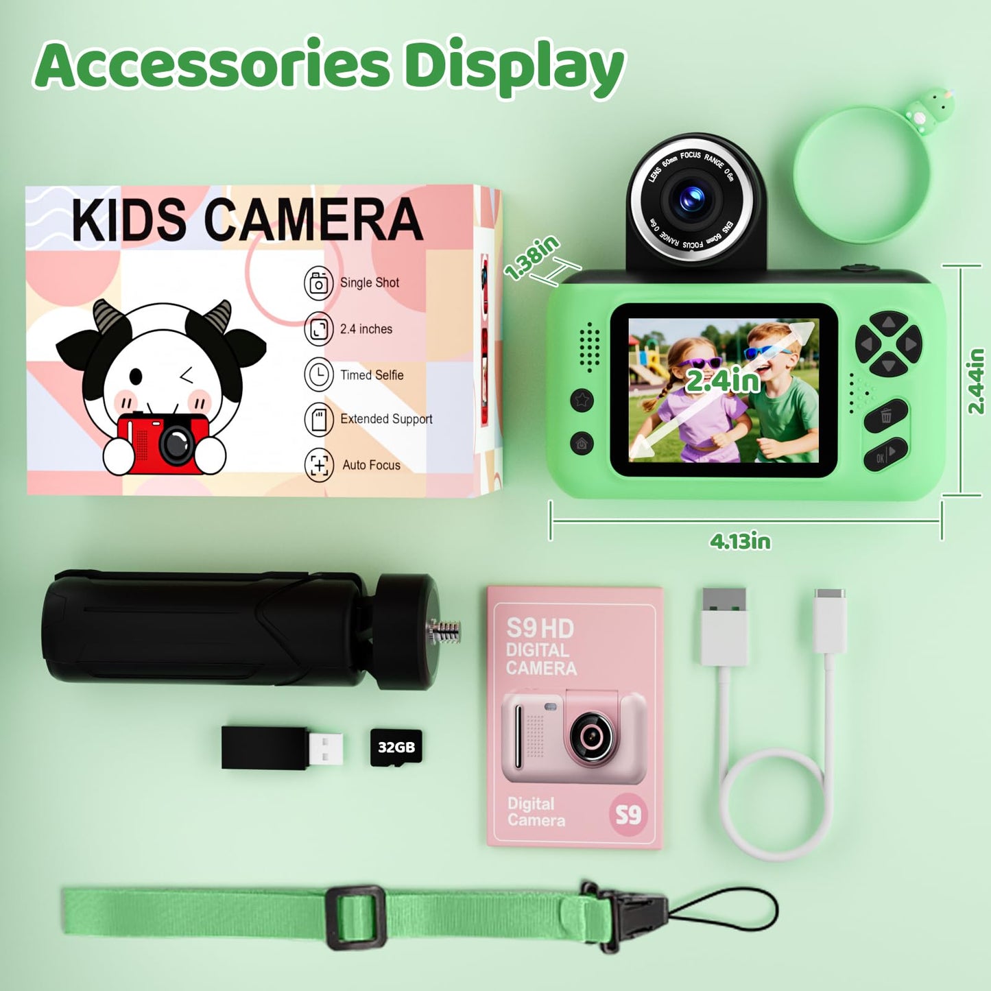 Makolle Kids Camera, Birthday Gifts for Boys and Girls Age 3-8,Video Recorder for Kids 8-12,Childrens Digital Camcorder for vlogging Portable Kids Selfie Camera with 32GB SD Card Green