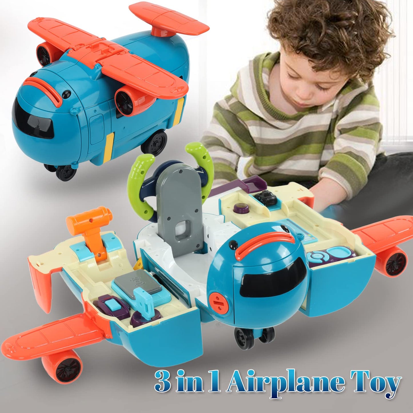 Cartoon Deformation Airplane 3 in 1 Electric Track Multifunctional Steering Wheel Driving Simulation Toys , Mist Spay Storage Transport Plane goods , Mist Spay Storage Transport Plane goods , Cartoo