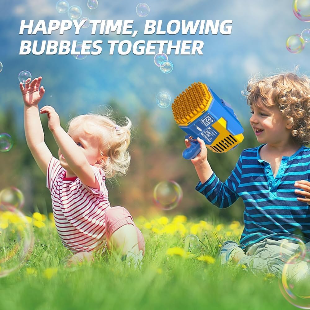 Fulercni Upgraded 132 Holes Bubble Machine Gun,Bazooka Bubble Machine,Rocket Bubble Gun Bubble Machine,Summer Toys Bubble Blaster Maker for Kids, Wedding,Birthday Gift (Blue)