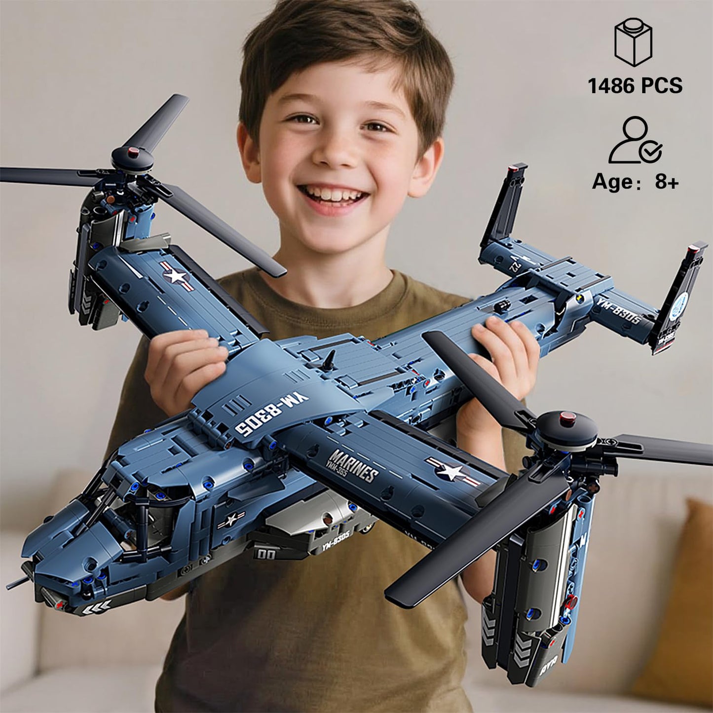 Chodia Military Helicopter Building Blocks Set,Fighter Jet Model Toys,V-22 Osprey Army Airplane Kits with Ratoting Propeller,STEM Christmas Xmas Birthday Gifts for Adult Boys Teens 8-14 14+(1486PCS)