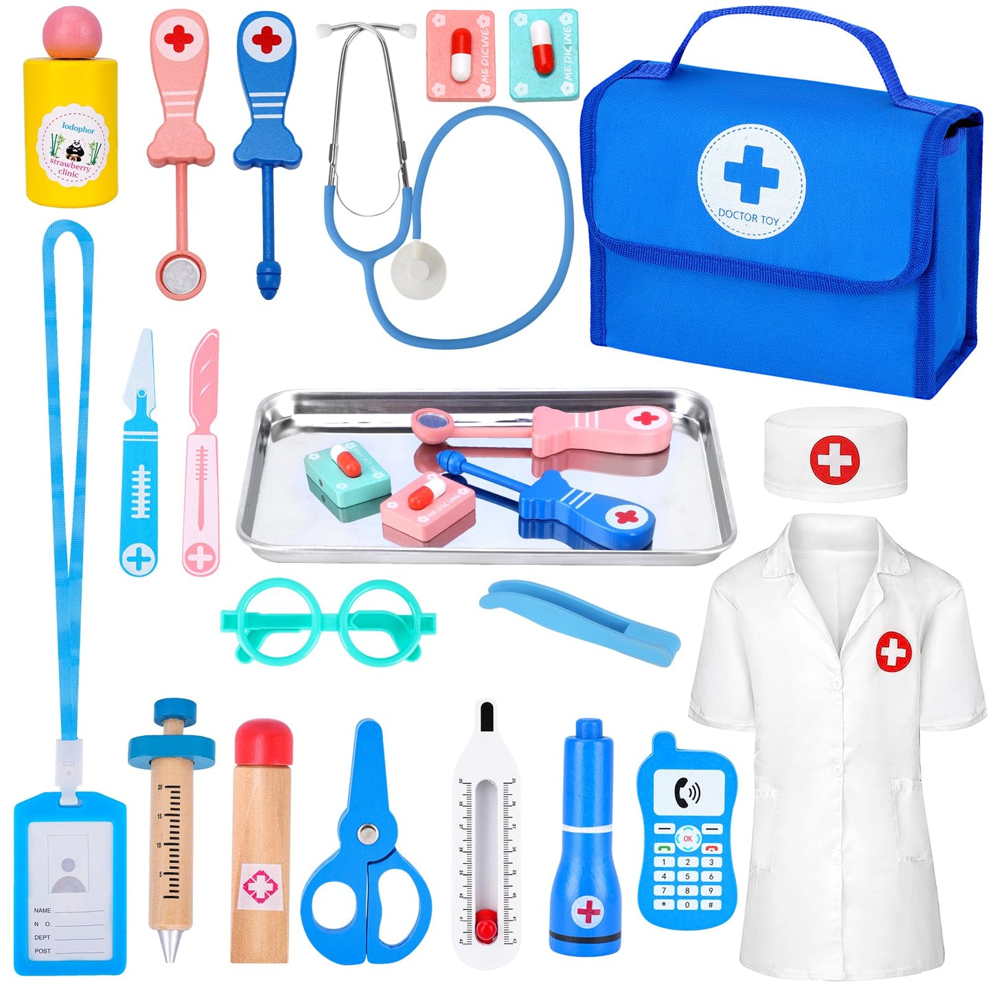 BGdoyz Doctor Kit for Toddlers 3-5, Doctor Kit for Kids with Medical Storage Bag & Real Stethoscope, Doctor Costume for Pretend Play, Birthday Gift for Girls Boys
