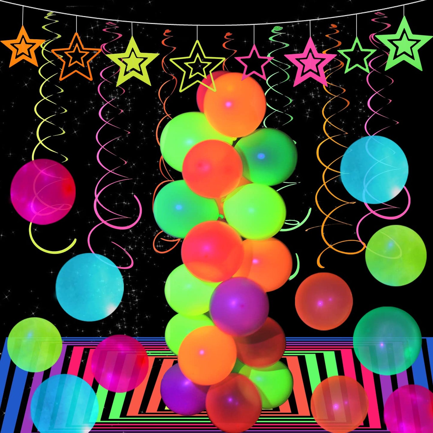 110 Pieces UV Neon Balloons Glow in the Dark Party Supplies Black Light for Glow Party Helium Fluorescent Latex Neon Balloons for Kids Birthday Party Decoration