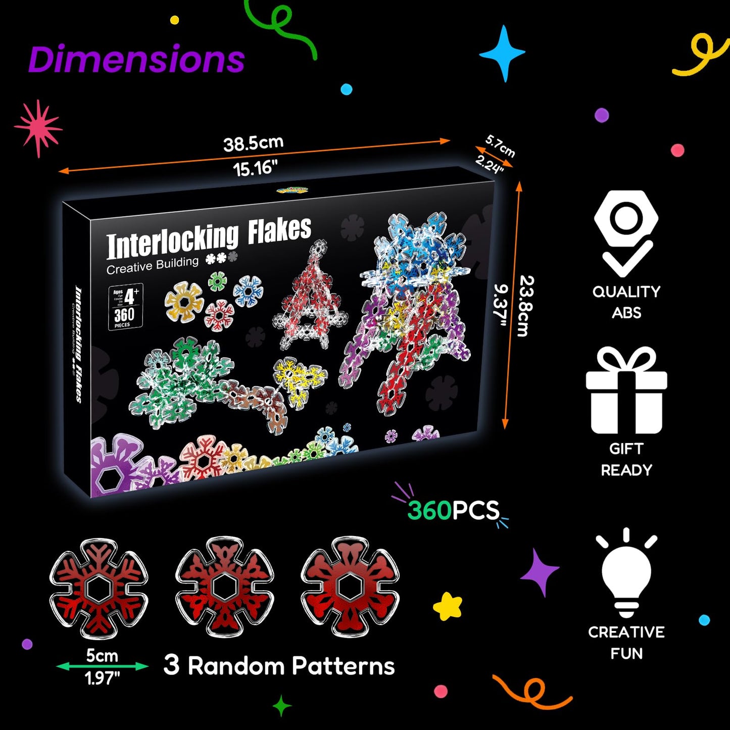 Pleykele Translucent Snowflakes Interlocking Building Chips,360PCS Interlocking Discs, STEM Learning Construction Blocks Toys, Brain Development Playset for Girls and Boys Aged 4+