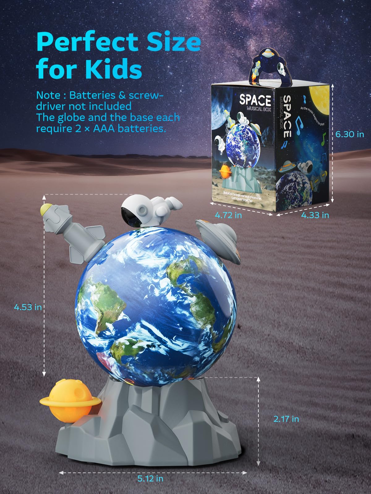 Magnetic Rotating Space Toy Musical Ball with Soft Ambient Light – 360° Spinning Rocket, Astronaut & Spacecraft Playset – Educational STEM Toy & Ideal Christmas or Birthday Gift for Kids Ages 3–10