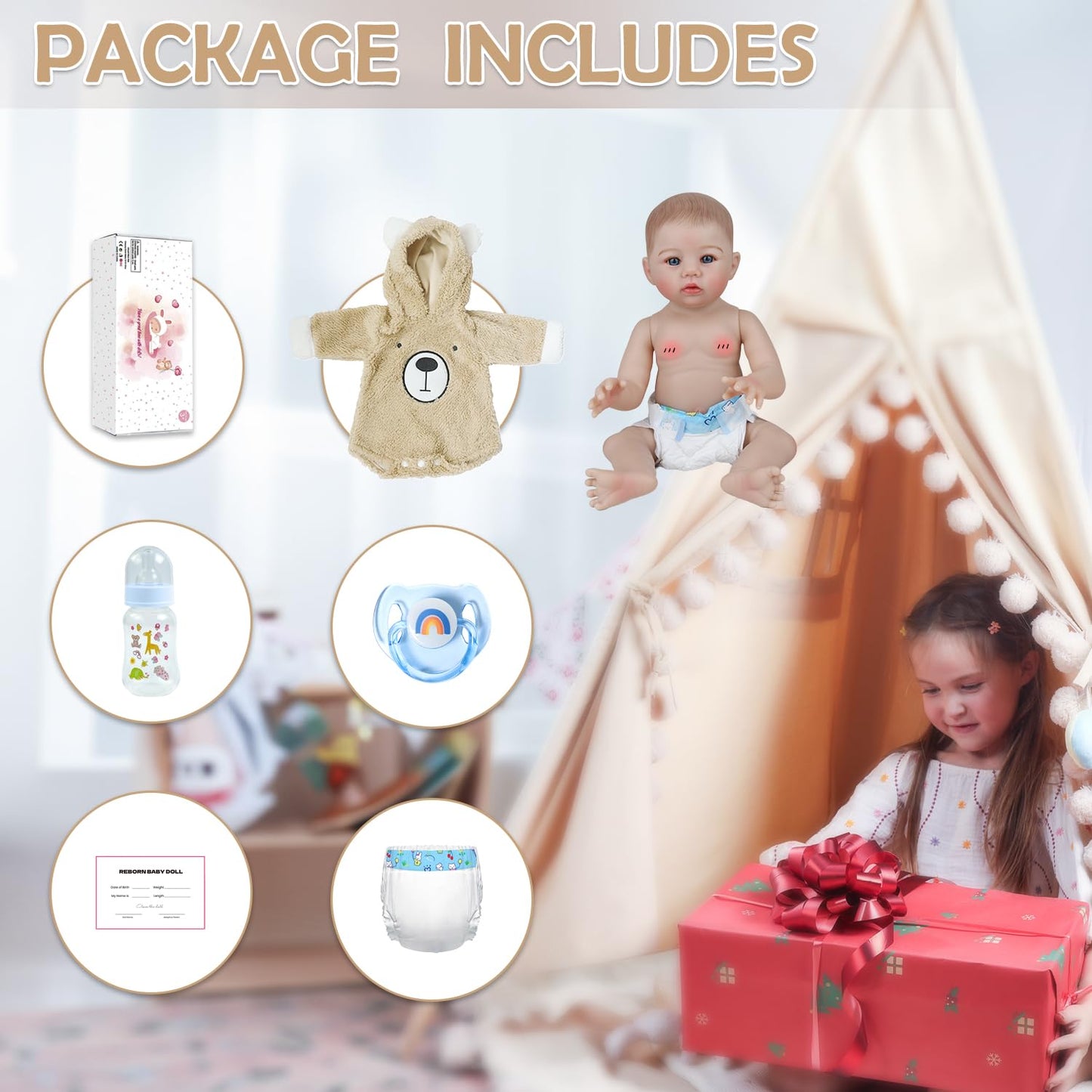 WOOROY Realistic Reborn Baby Dolls- 18 Inch Lifelike Newborn Boy Doll, Full Body Vinyl with Soft Real Life Feel, Cuddly Weighted for Playtime, Handmade with Accessories, Gift for Kids Age 3+