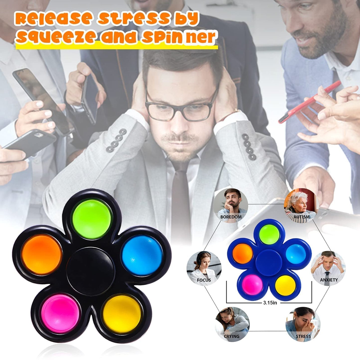 SCIONE 10 Pack Fidget Spinner,Sensory Fidget Toys for Kids Classroom Students Gifts School Prizes Stocking Stuffers, Birthday Party Favors Classroom Treasure Box Prize Boys Girls