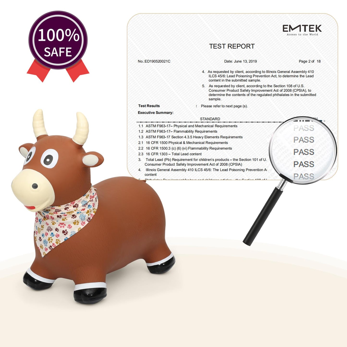 INPANY Bouncy Bull Farm Animal Hopping Toys for 1 2 Year Old Boy Gifts, Ride on Toddler Brown Cow Hopper, Kids Inflatable Jumping Horse, Outdoor Indoor Rubber Bouncer for 3 4 Yr Girl Birthday