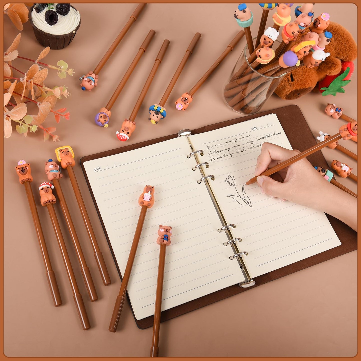 LiYiQ 48Pcs Capybara Cartoon Cute Fun Pens Kawaii Animal Gel Black Ink Pen, Cute Capybara Pens for Office Home Present