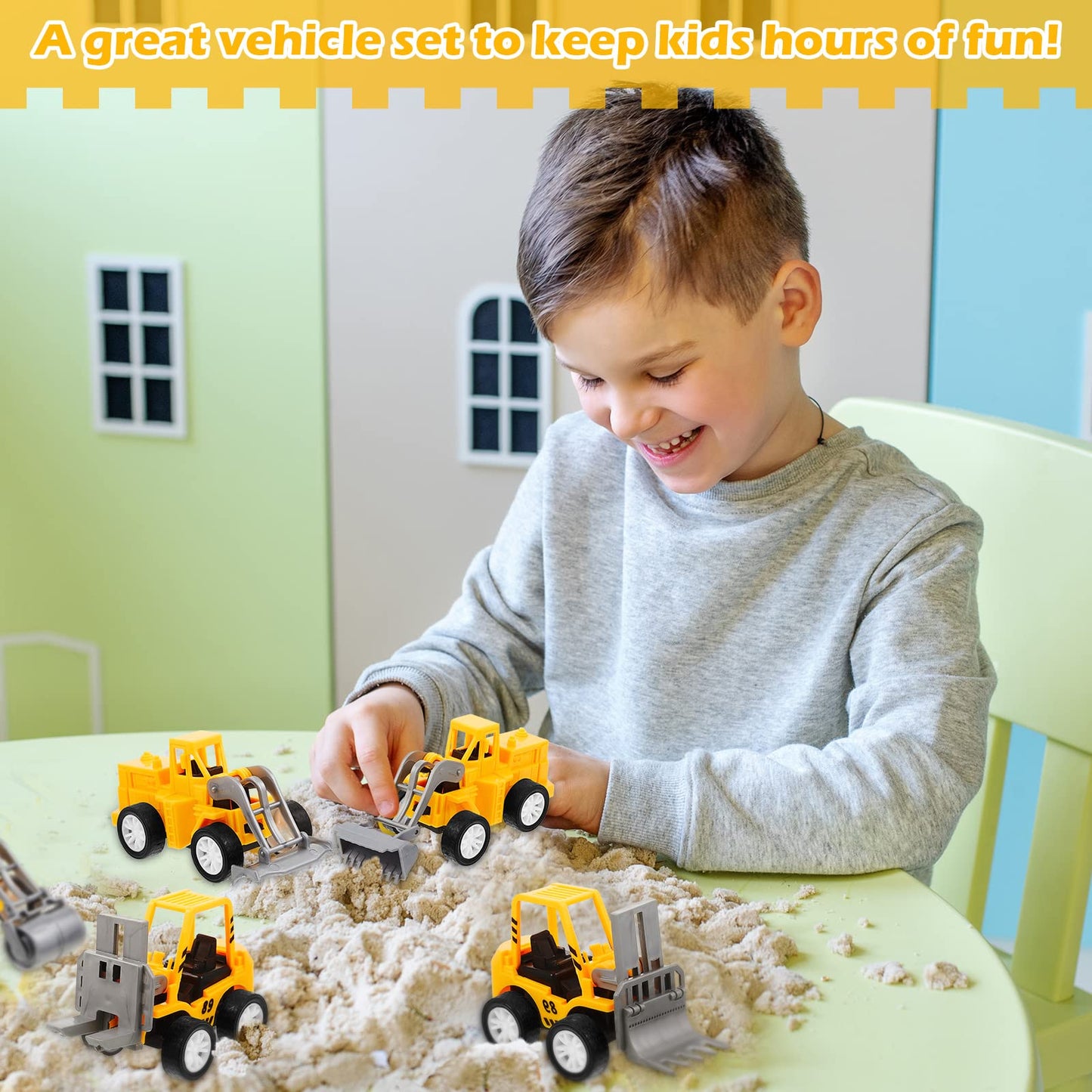 108 Pcs Construction Party Favors Engineering Trucks Small Digger Truck Toys Christmas Gifts Pull Back Vehicles Mini Excavator Toy Car Set for Kids Birthday Boys Girls Stocking Stuffers (Full Set)