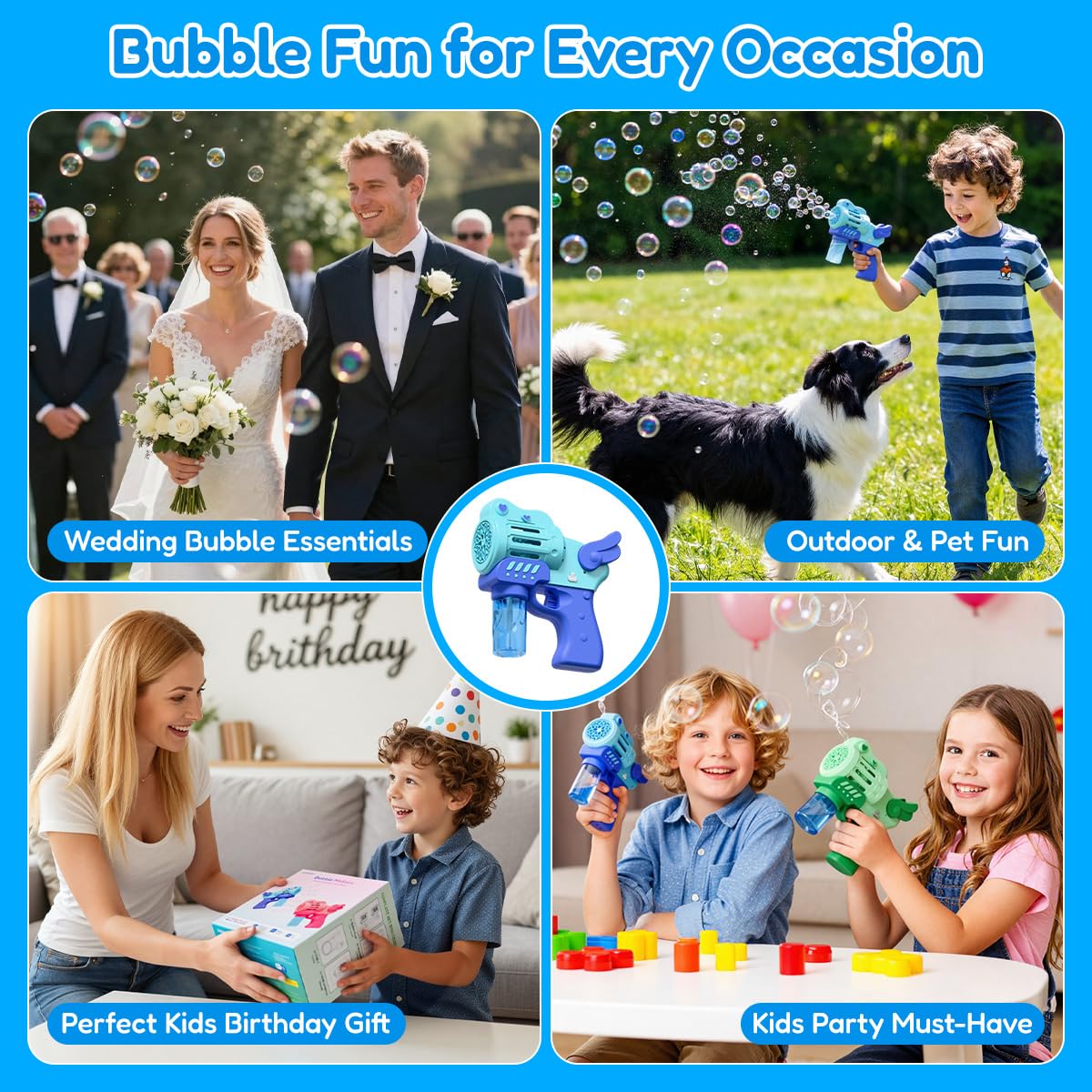 2 Pack Rechargeable Bubble Gun with 4 Bottles Solution, Bubbles Machine Blower Guns Toys with LED Lights for Toddlers Kids 3-12, Summer Toy, Party Favors, Easter, Birthday Gift