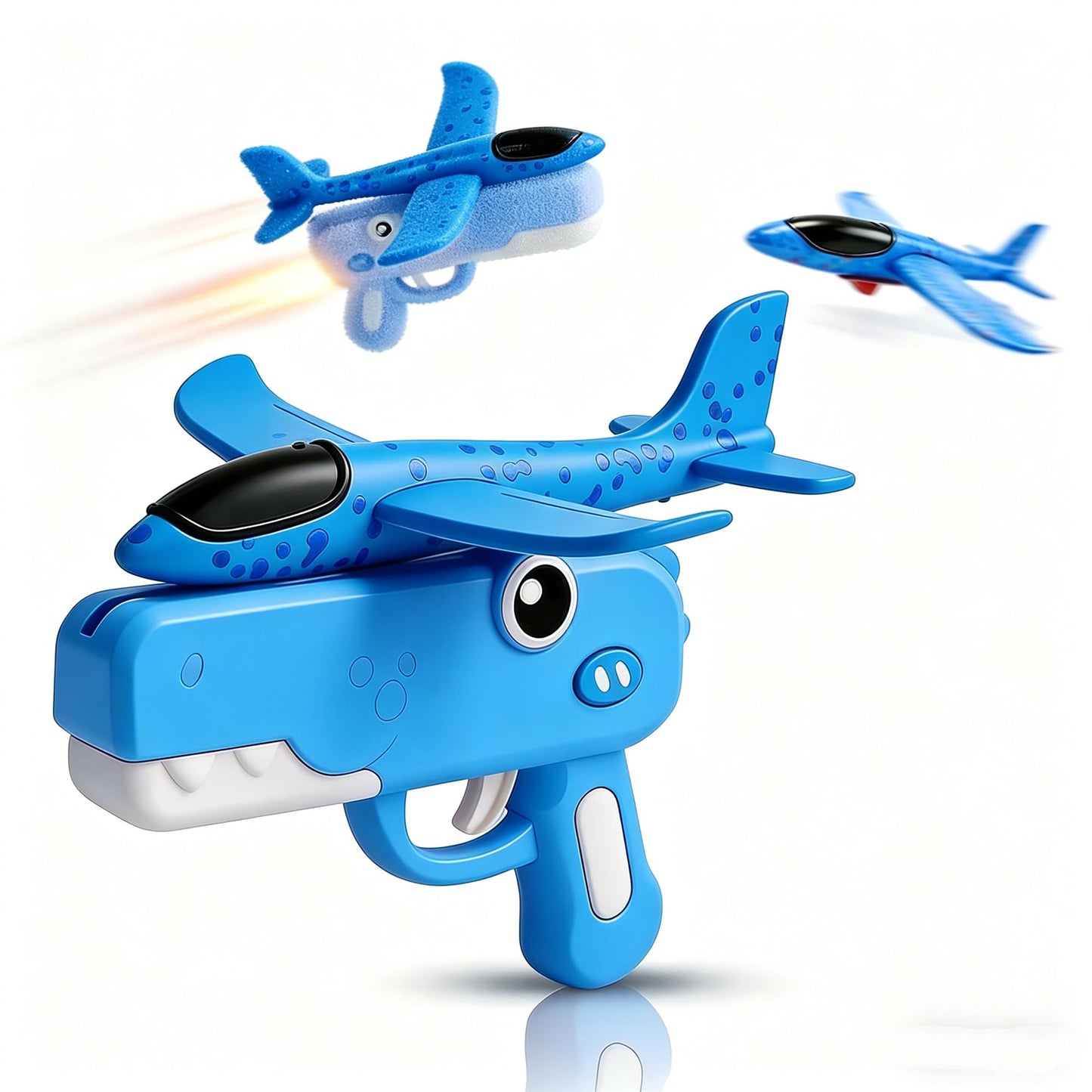 Cute Dinosaur Airplane Launcher Toy -Boxed Version, 8'' Foam Glider Plane - Outdoor Flying Catapult Toy - Fun Birthday Gifts, Easy to Launch Foam Aircraft (Blue)