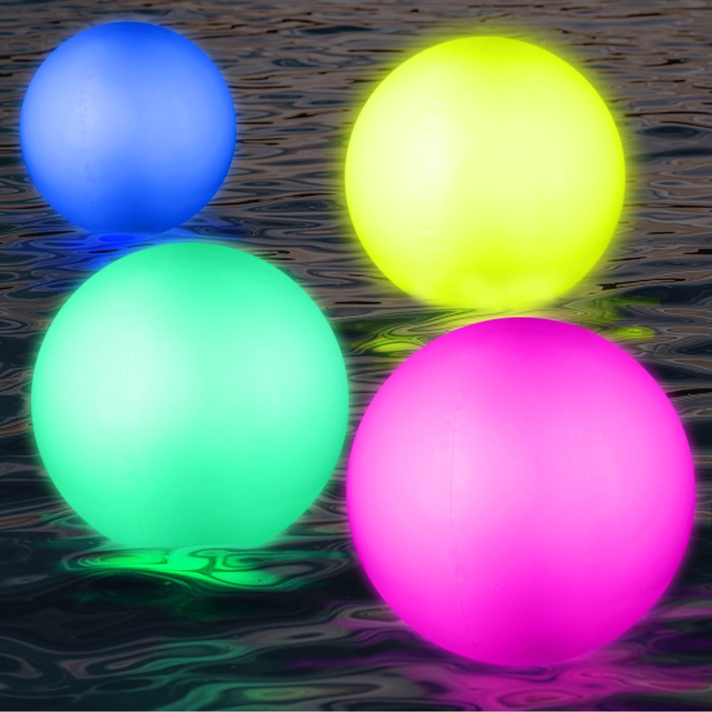Icnice Pool Toys, LED Beach Ball, Glow in Dark Party Supplies, 4 Pack Inflatable Light up Ballon 12'' Floating Pool Light with Remote 16 Color 4 Mode (4 Pack)