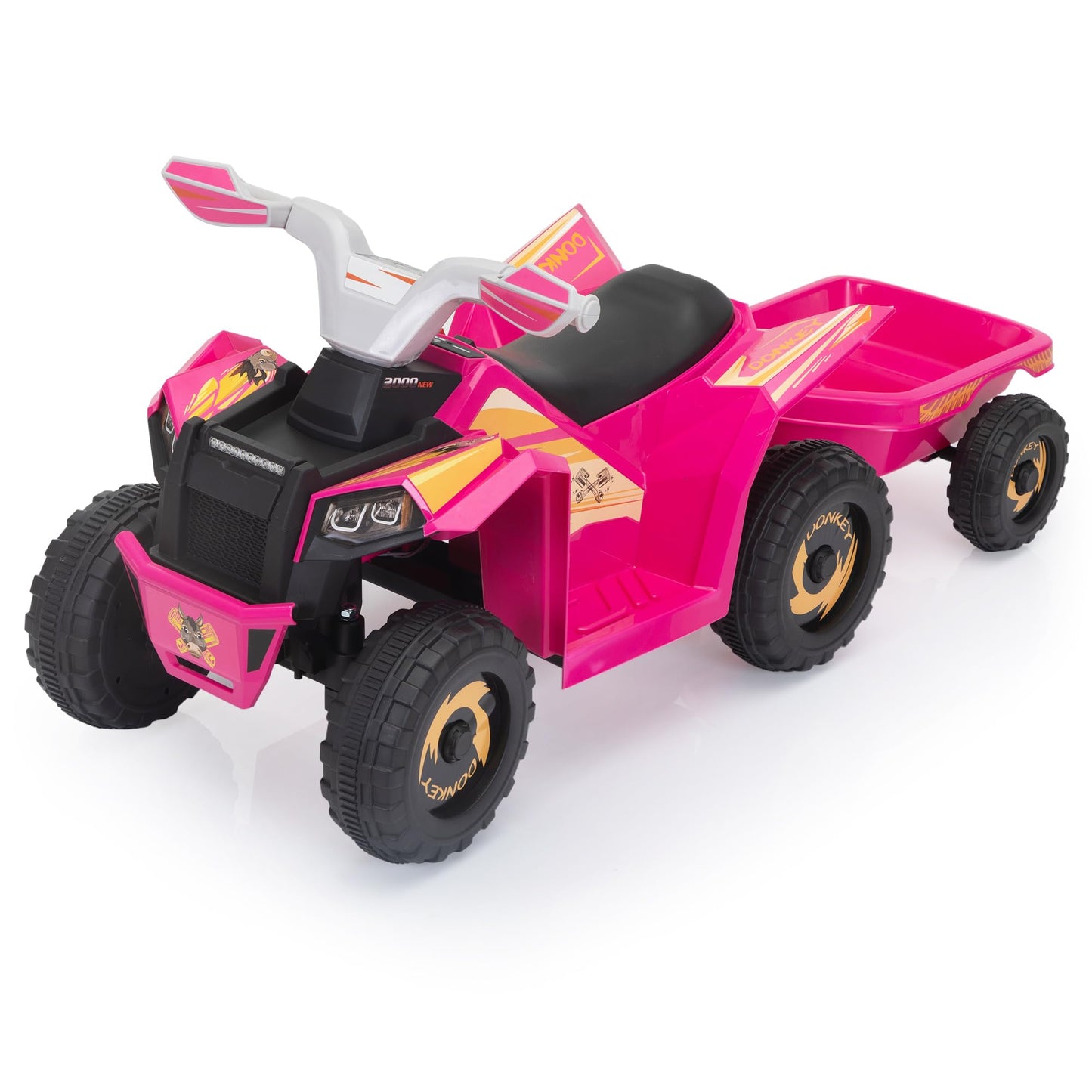 TOBBI 6V Electric Kids Ride On Toy Car with Trailer, Toddler 4 Wheeler Powered Vehicle to Drive with Music/Battery Volume Display for Children Age 3-6 -Rose Red