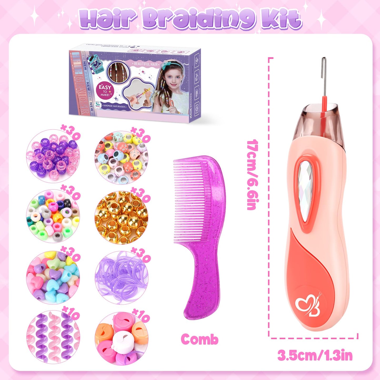 Hair Beads Jewelry Set for Girls, Gifts for 5 6 7 8 9 10 Year Old Girl, Kids DIY Hair Accessories Kits with Reusable Beads, Hair Gem Stamper Kit for Kids Girls Age 6-12 Creative Birthday Gifts Toys
