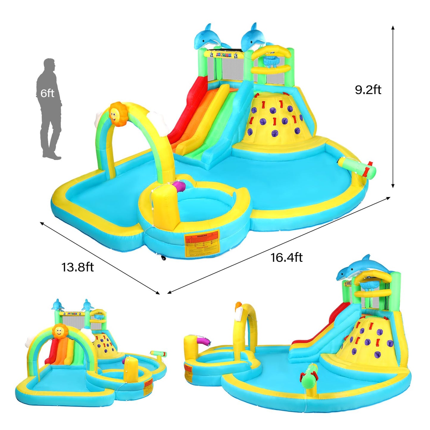 (2026 New) JOYMOR Inflatable Water Slide Bounce House w/Water Bucket, Climbing Wall, Pool, Rainbow Sprinklers, 1min Blow Up Water Slide 10-in-1 for Kids w/Strong Blower, Carrying Bag