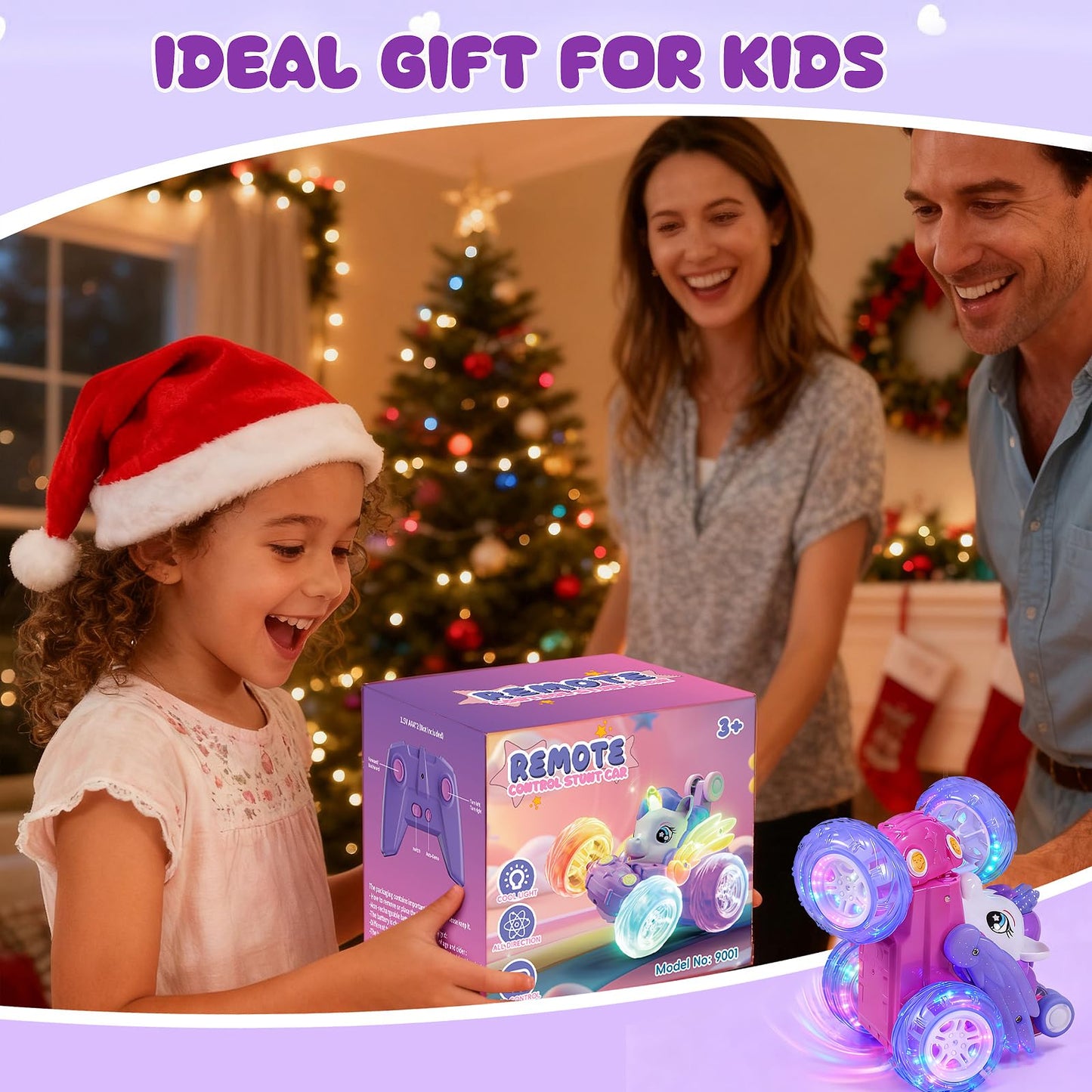 Unicorn Toys RC Car for Girls 4-6 Beginner-Friendly Cute Remote Control Toy - High-Speed All-Terrain 360°Flips Stunt & Cool Blinky Lights Ideal Christmas Birthday Gift for Age 3 4 5 6 7 8 - Purlple