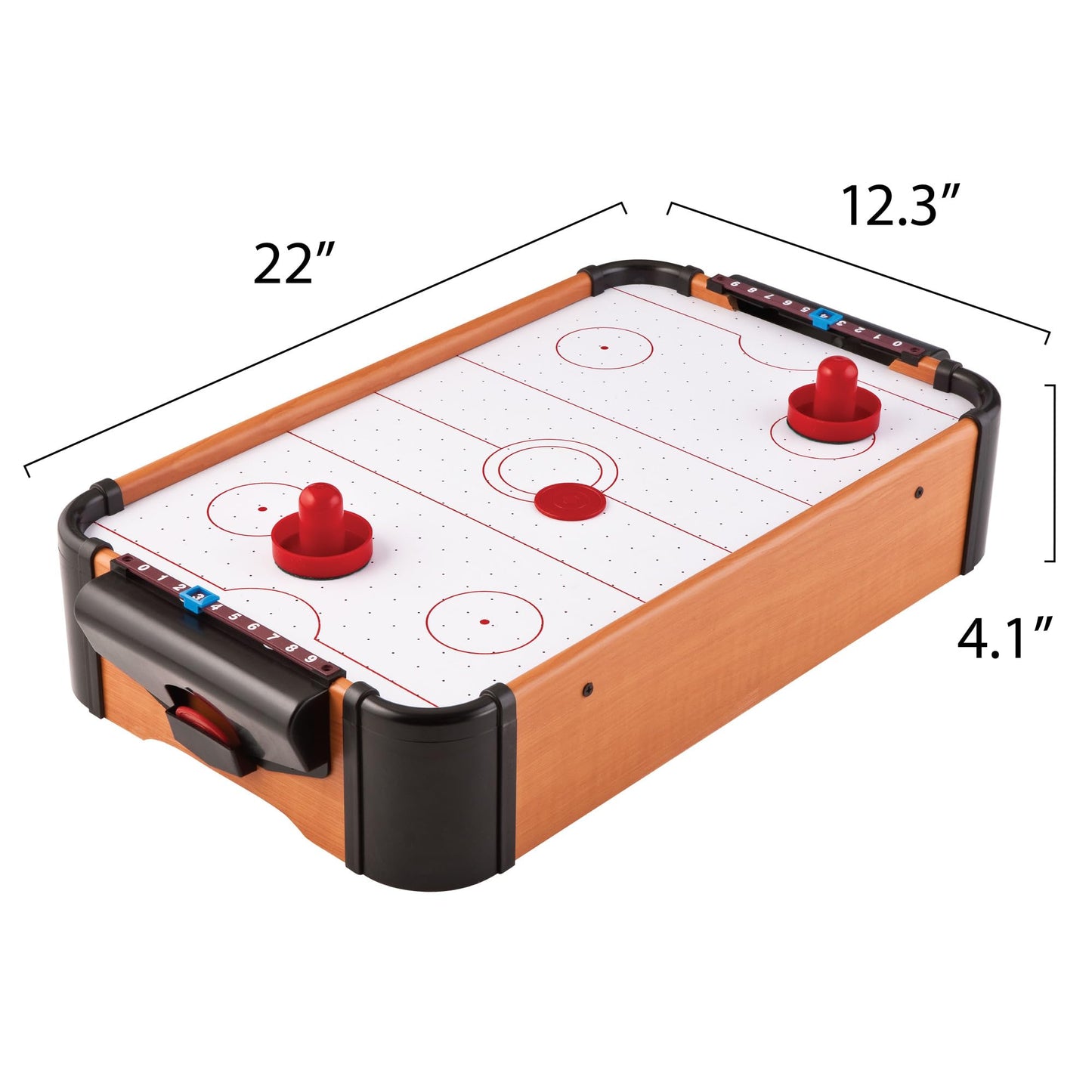 Mainstreet Classics 22 Inch Tabletop Air Hockey Game for Kids and Family, Mini Air Hockey Table with Battery Powered Motor, Includes 2 Pucks and 2 Pushers