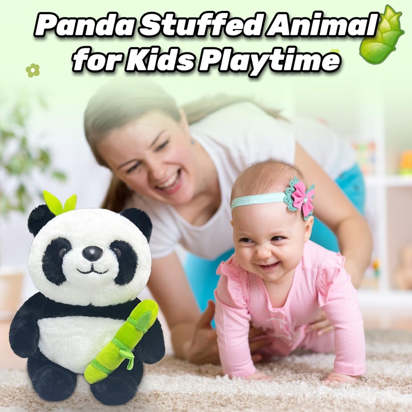 LoYuSenn Cute Panda Stuffed Animal Plush Toys, 10" Kawaii Plushies for Girls & Boys, Soft Panda Stuffed Animal Holding Bamboo, Plush Toys for Baby and Kid Birthday Gifts, Party Favors