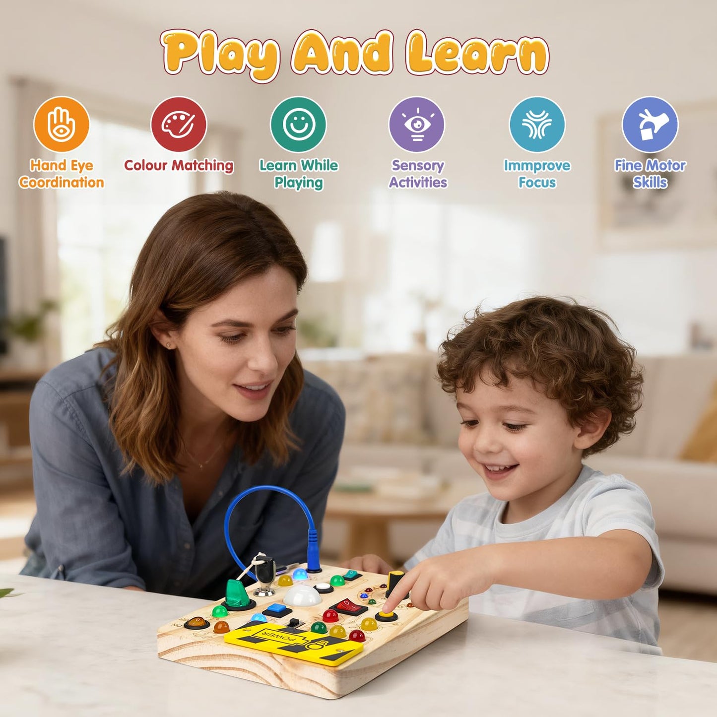 Montessori Busy Board with Traffic Lights - Sensory Toys for 1 2 3 4 Year Olds, Wooden Travel Toy for Toddlers, Educational Learning Activity Gift for Boys & Girls