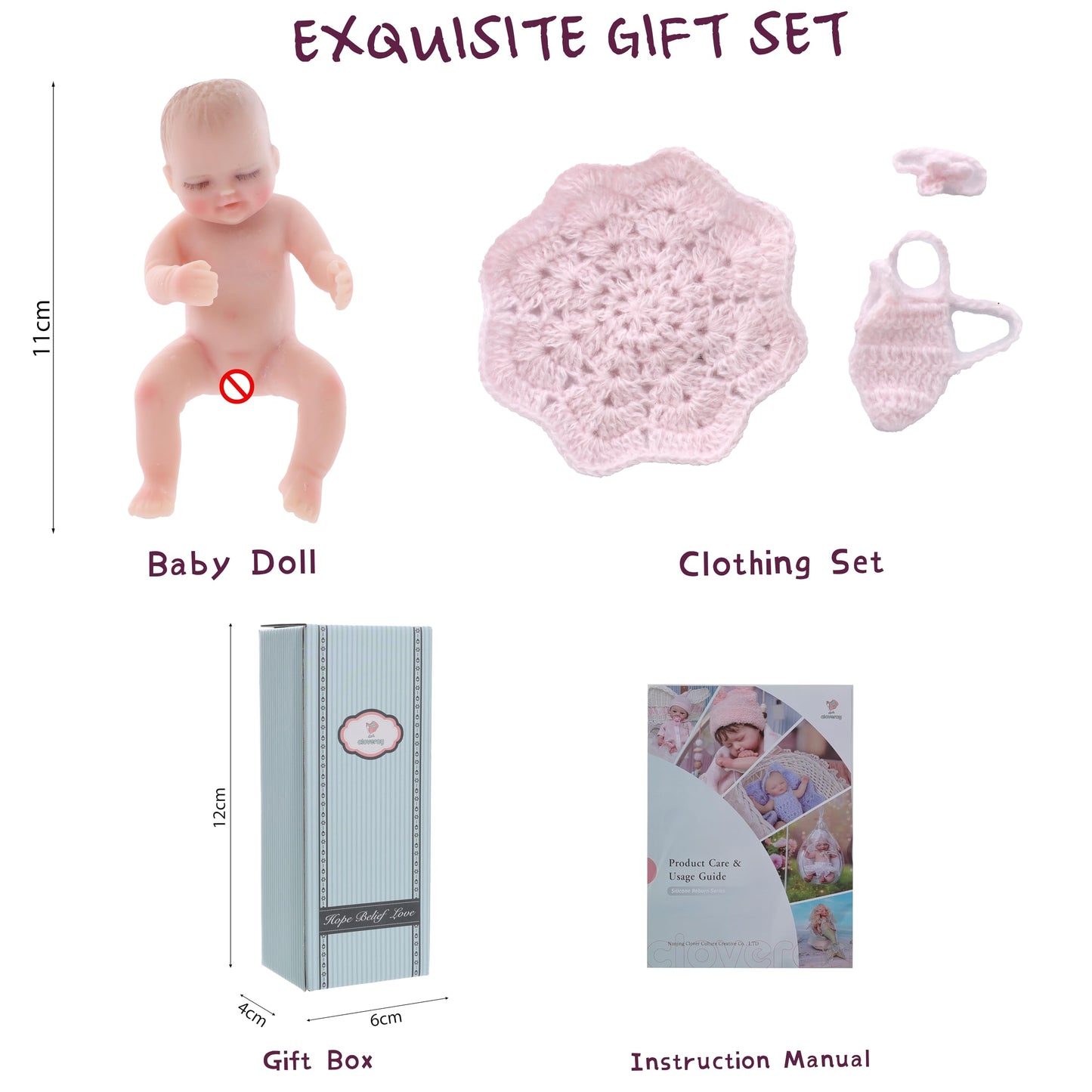 Cloveray 5 inch Mini Platinum Silicone Reborn Baby Doll, Tiny Silicone Baby Dolls,Realistic Newborn Baby Dolls Full Body Stress Relief, Decoration, Gifts, Collectible