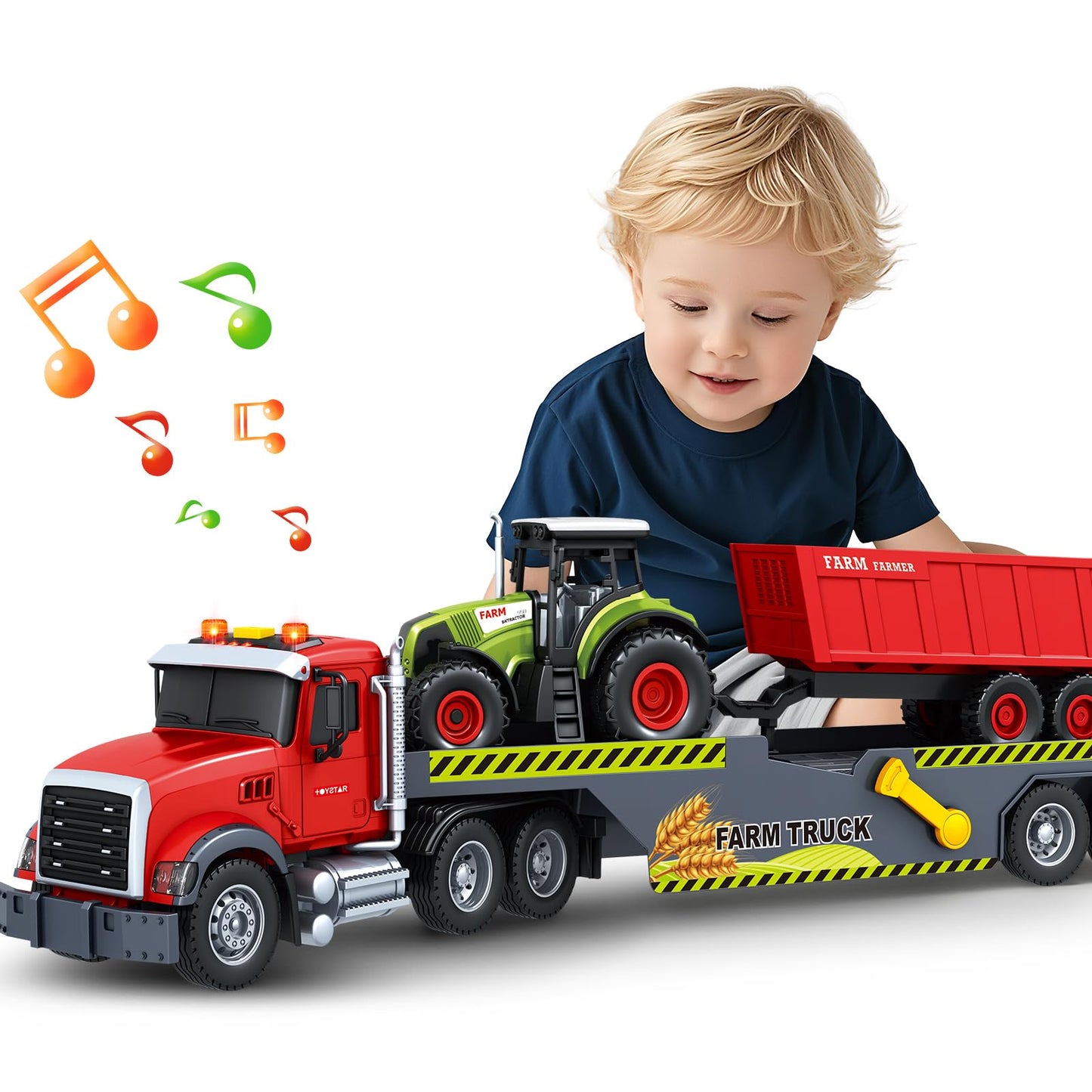 SpringFlower 21“ Extra Large Truck Toy, 3 4 5 6 Boys Toys with Tractors and Dump Truck, 3 in 1 Vehicle Toy with Sounds & Lights, Christmas Birthday Gift Kids Boy Toddlers Age 3 4 5 6 7