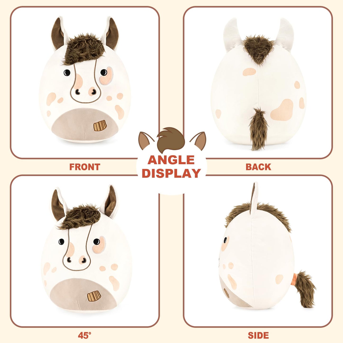 PEACH CAT Original Appaloosa Horse Stuffed Animal 12" Cute Horse Plush Soft Plushies Toys Gifts for Kids Adults White