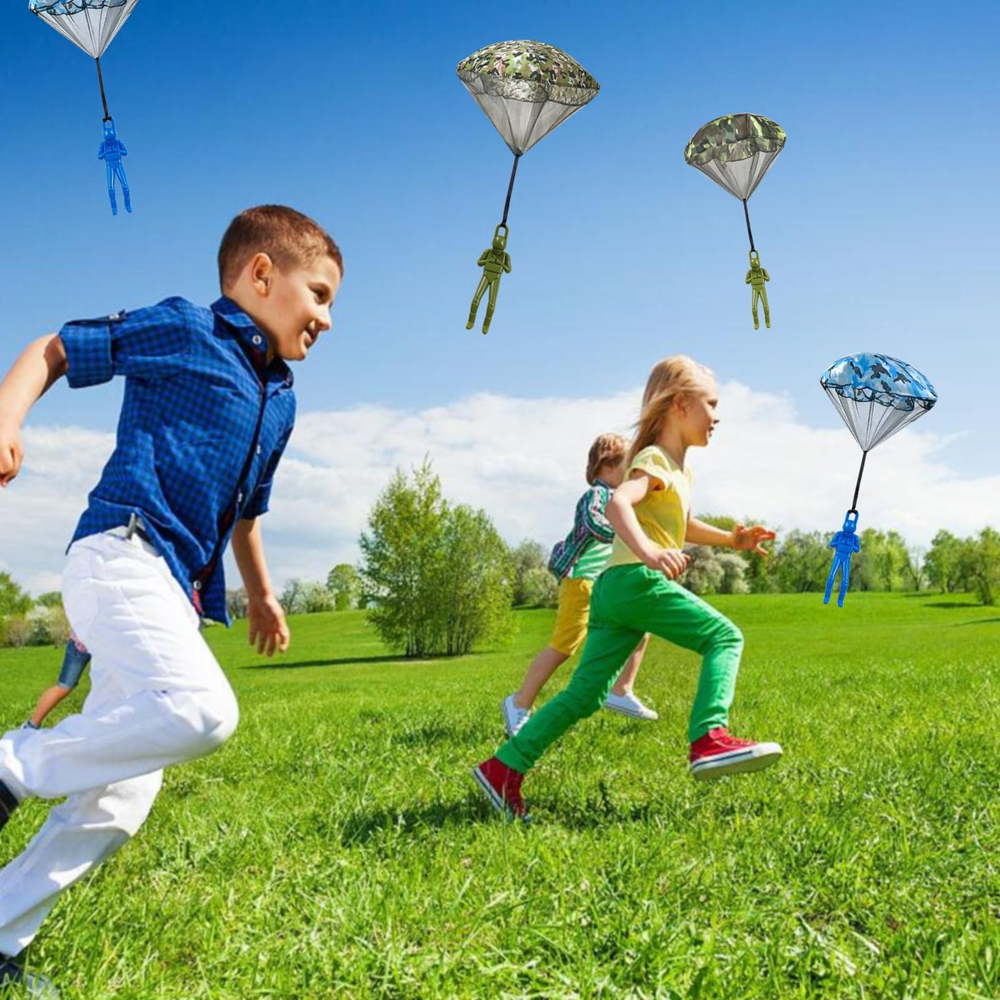 ROYHOO 15PCS Army Camo Parachute Toys for Kids Hand Throwing Outdoor Games, Army Men Action Figures Tangle Free Throwing Parachute Outside Toys Gifts for Kid Ages 3-16