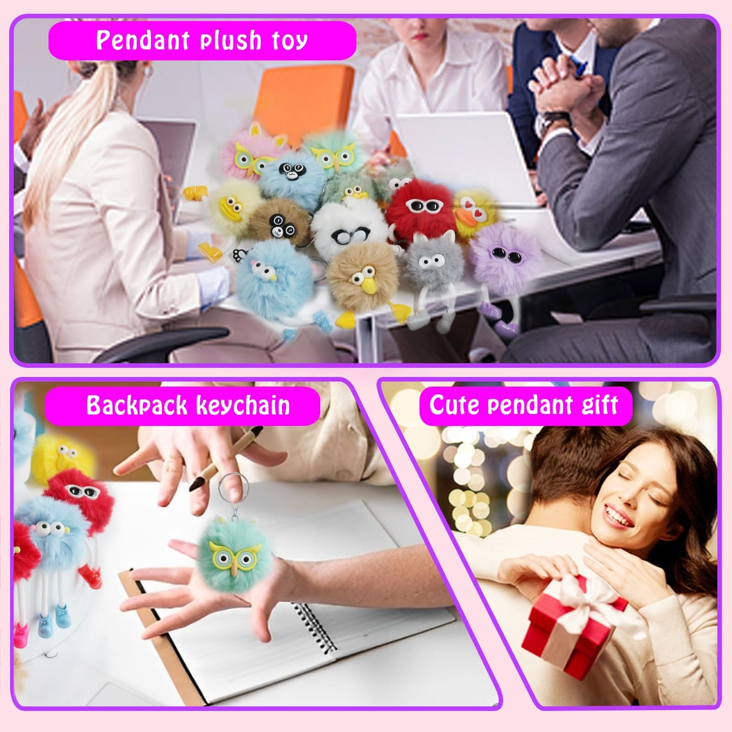 APZ 24 Pcs Cute Kawaii Keychains Plush Keychain Goodie Bags Classroom Prizes Party Favors for Birthday Class Valentines Day Gifts
