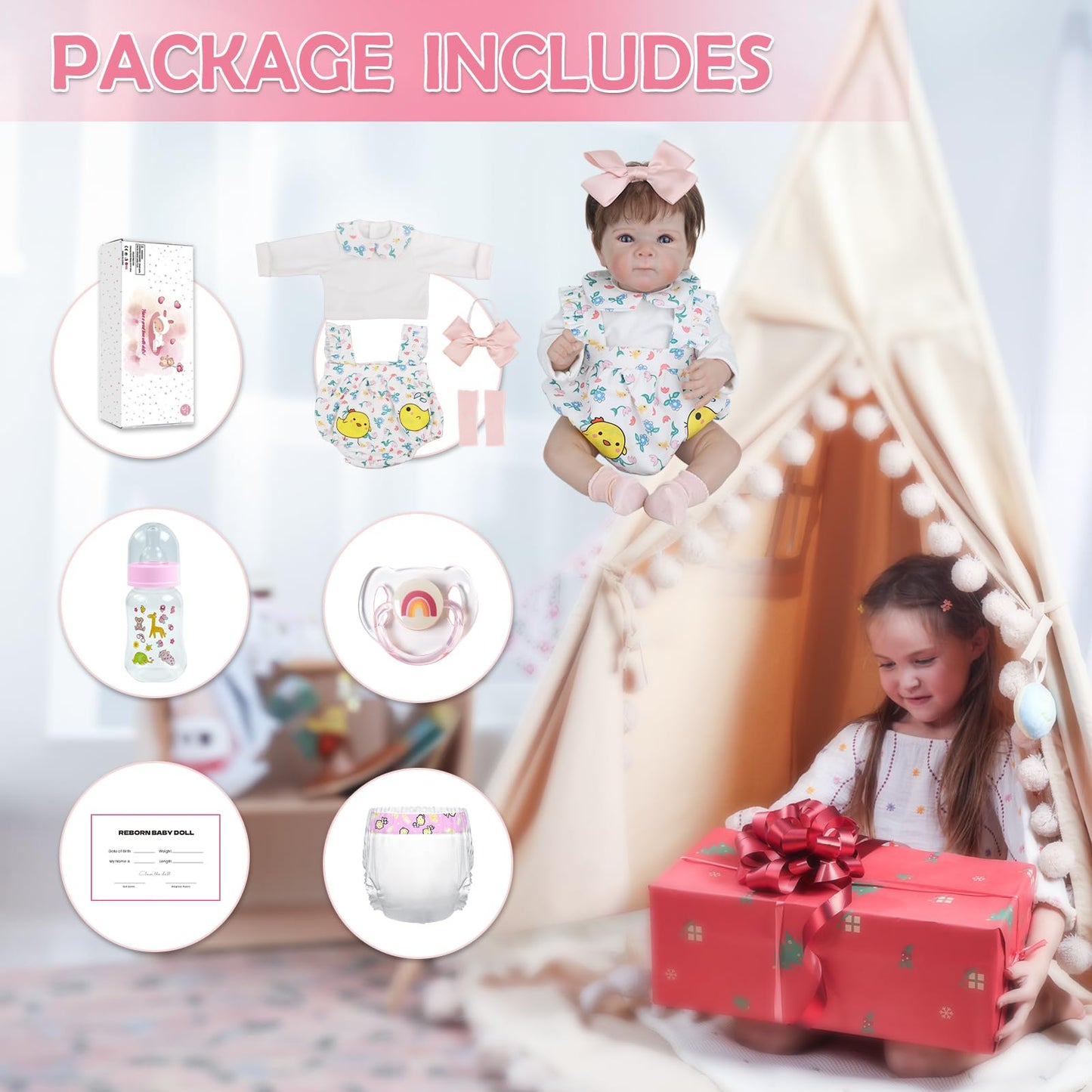 WOOROY Realistic Reborn Baby Dolls - 18 Inch Lifelike Newborn Baby Dolls Girl Real Life Soft Body Baby Doll Gift Toy with Feeding Accessories for Kids Age 3+