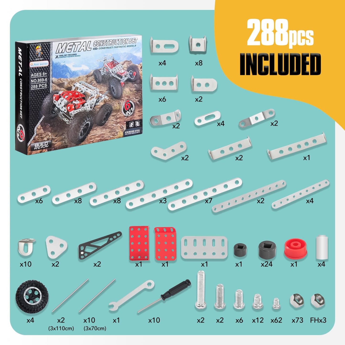 Volico 6-in-1 STEM Kit - Engineering Metal Truck, Airplane and Sports Car Excavator Toy for Boys 8-12 - STEM Building Toys for Kids 5-7, 6-8, 8-10 Educational Toys for Kids Boys Model Kit
