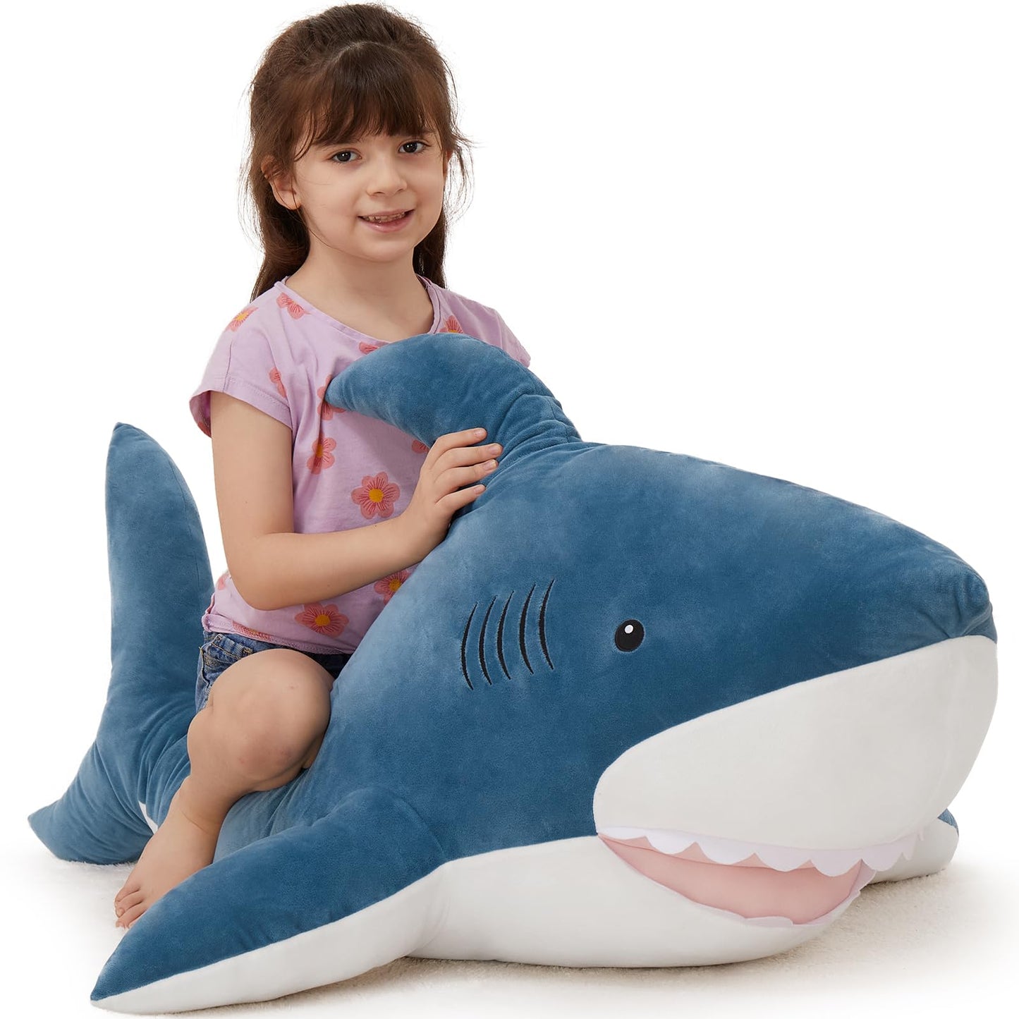 MorisMos 51inch Giant Shark Stuffed Animal, Large Shark Plush Toy Pillow Gift for Kids, Girlfriend, Blue