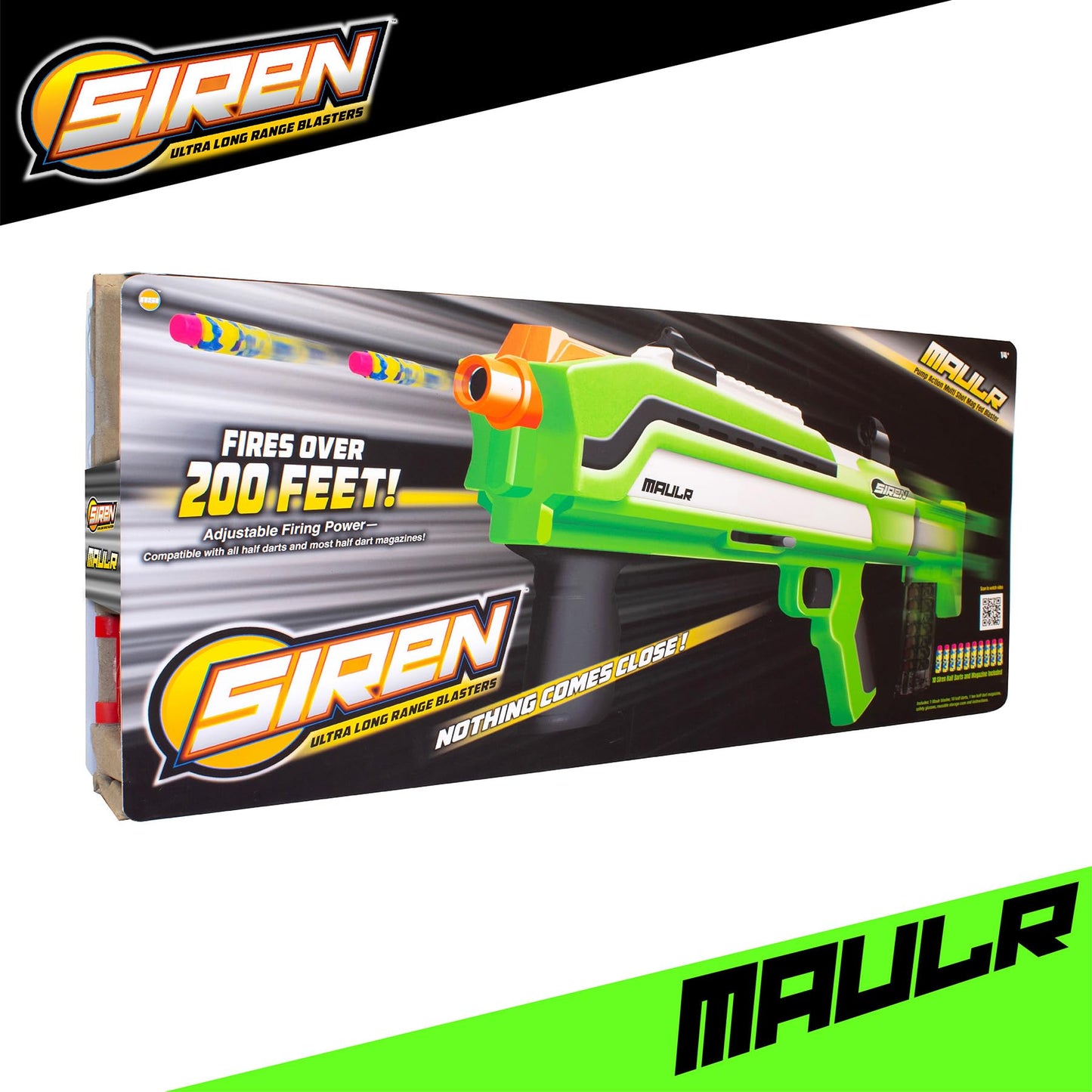 Siren Blasters Maulr Ultra Long Range Foam Dart Blaster, Pump-Action Multi-Shot, 200 Ft Range, 220 FPS, Adjustable Fire Power (Control Speed and Distance), 10-Dart Magazine, Outdoor Games, Ages 14+