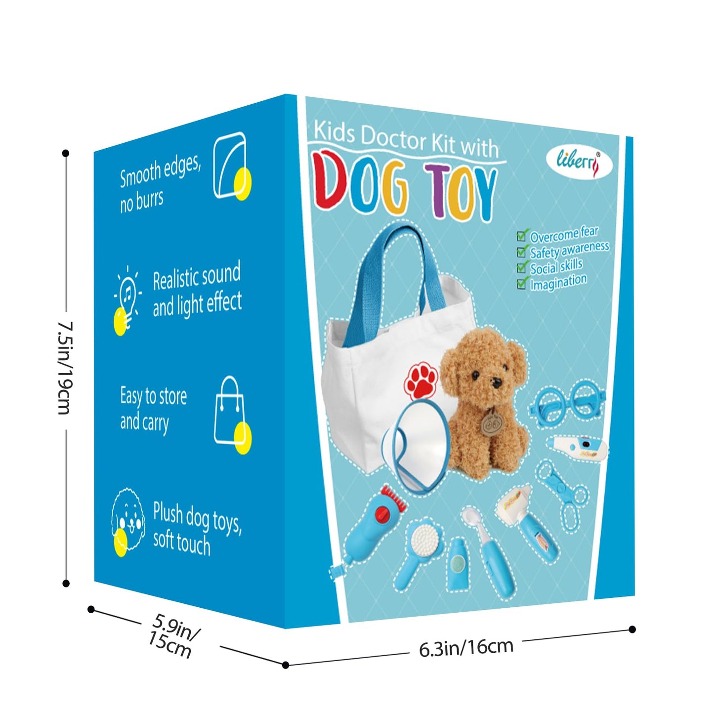 Liberry Doctor Kit for Toddlers 3 4 5 6 Years Old, 28 Pcs Kids Doctor Playset with Dog Toy, Stethoscope and Dress Up Costume, Pretend Play Medical Christmas Gift for Boys Girls (Blue)